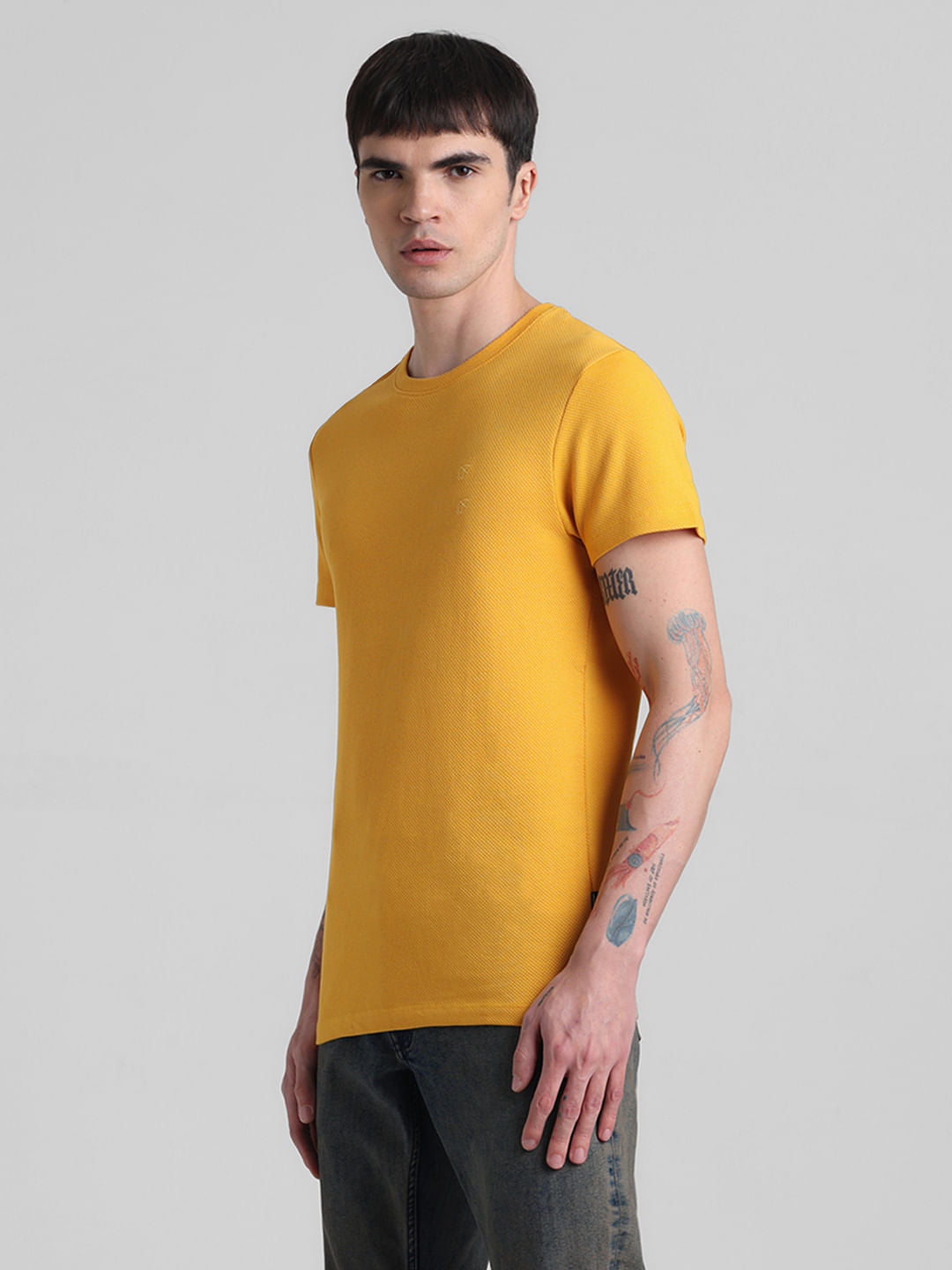 Yellow Jacquard Crew Neck T-shirt