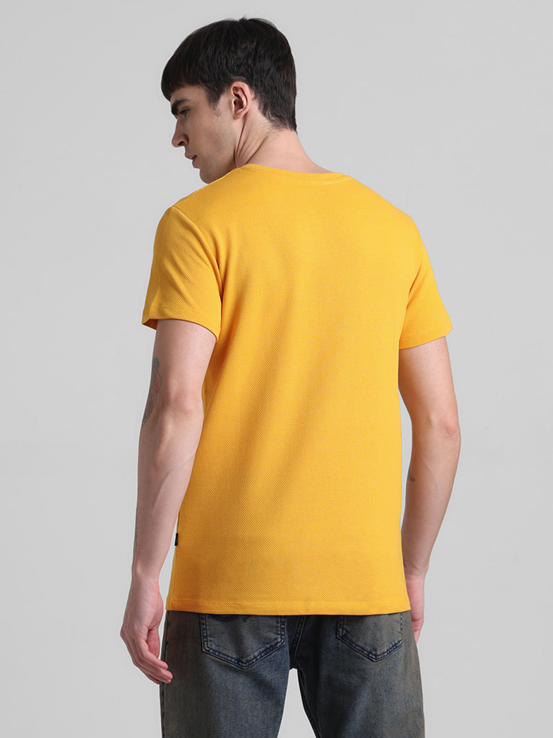 Yellow Jacquard Crew Neck T-shirt