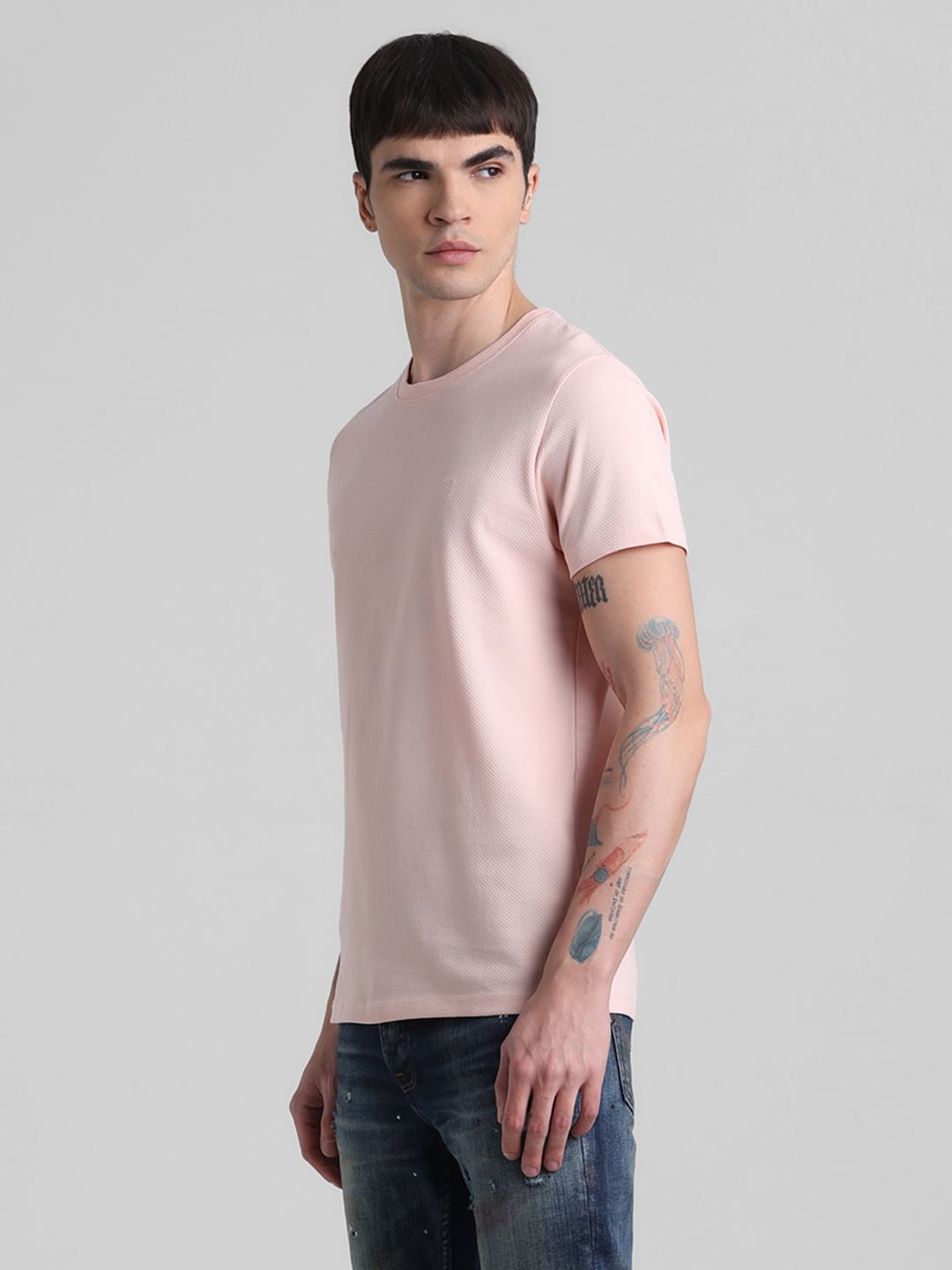 Pink Jacquard Crew Neck T-shirt