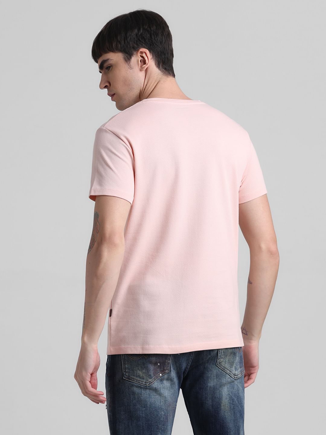 Pink Jacquard Crew Neck T-shirt