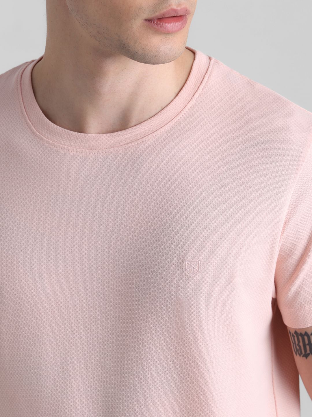 Pink Jacquard Crew Neck T-shirt
