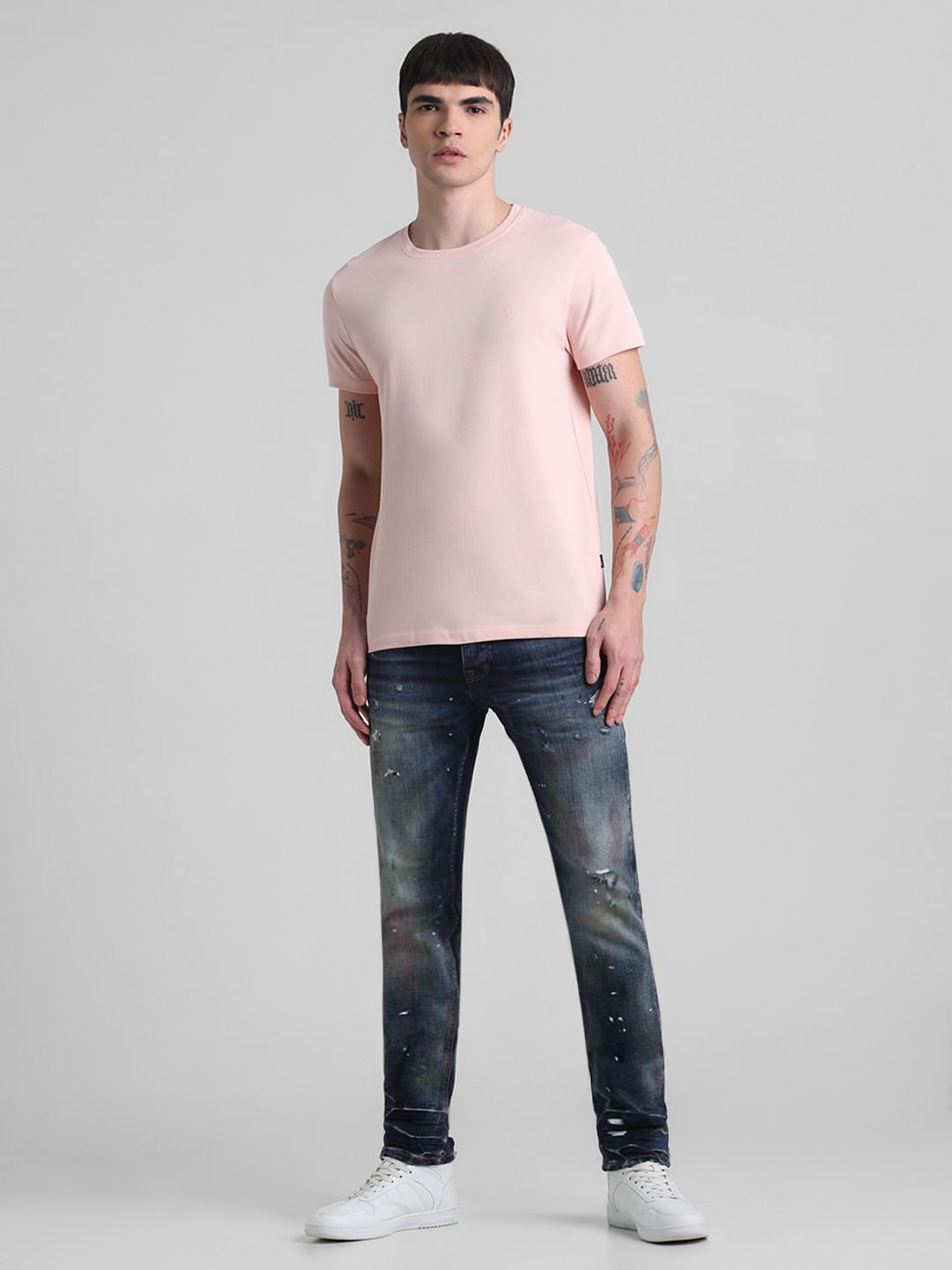 Pink Jacquard Crew Neck T-shirt