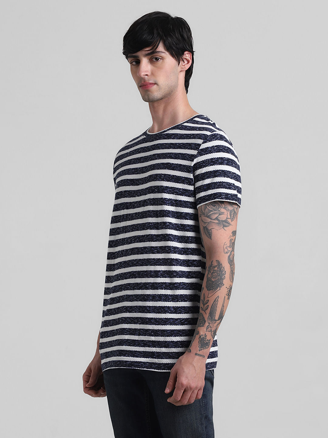 Blue Striped Crew Neck T-shirt