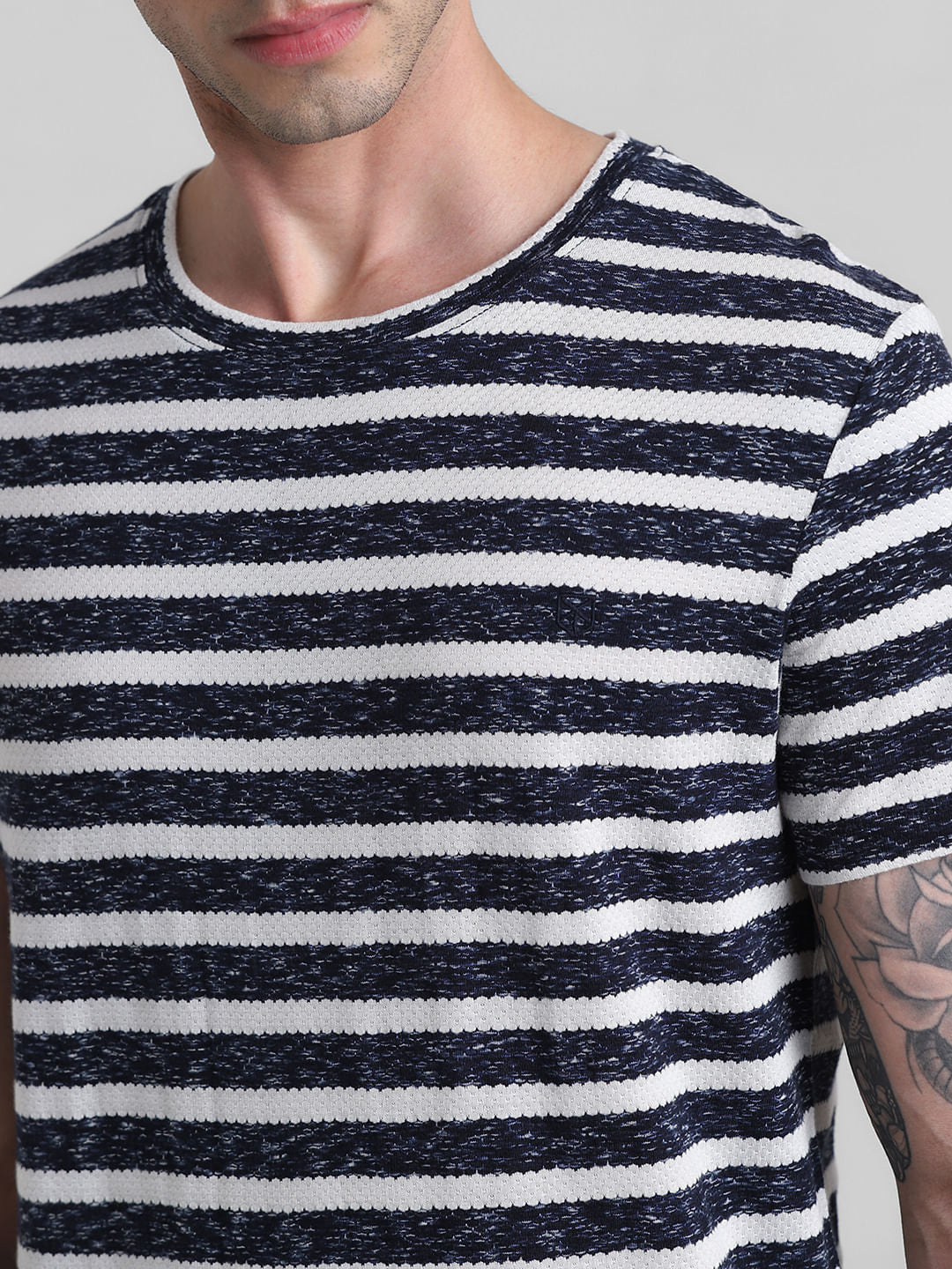 Blue Striped Crew Neck T-shirt