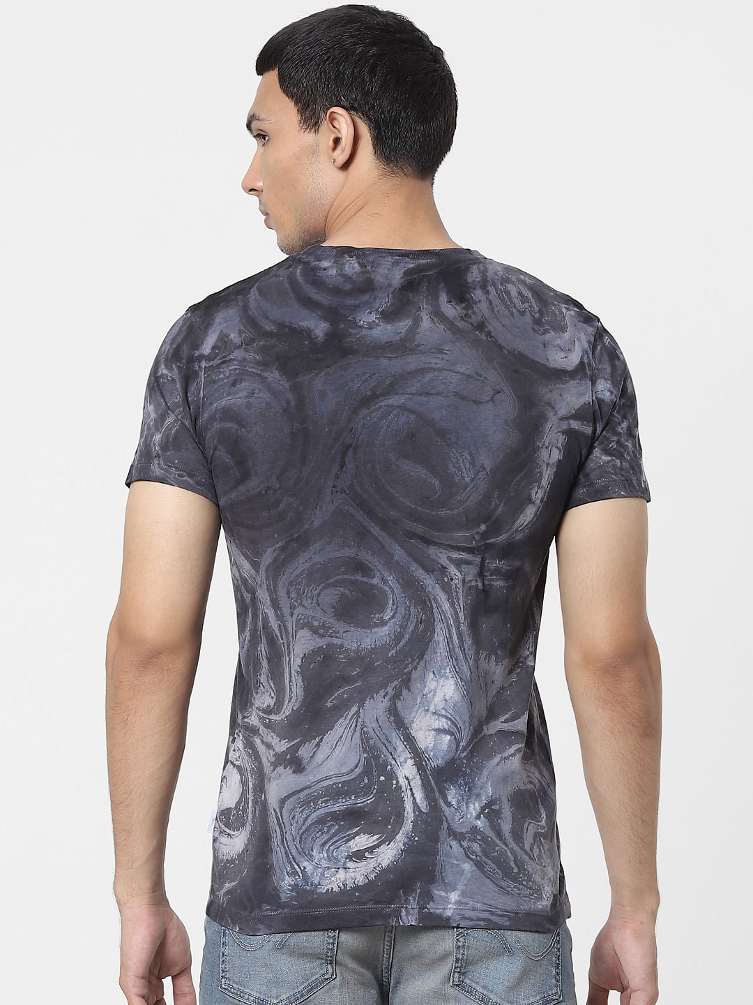 Grey Abstract Print Crew Neck T-shirt