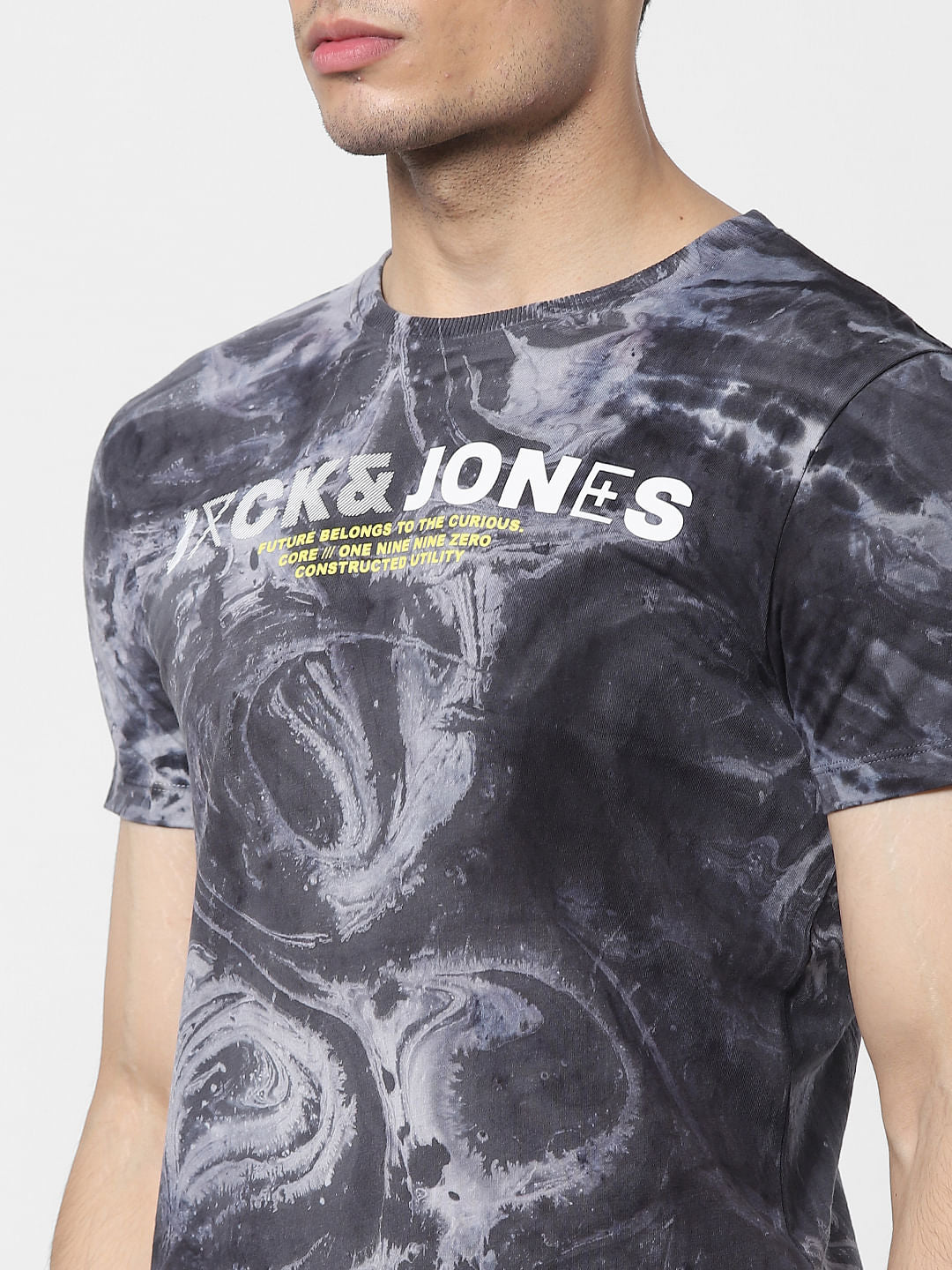 Grey Abstract Print Crew Neck T-shirt