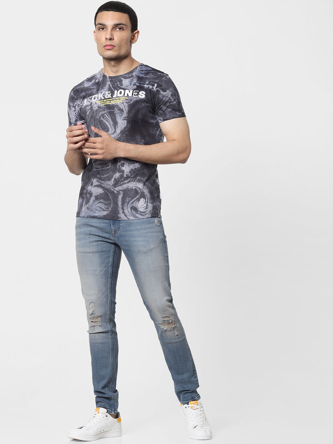 Grey Abstract Print Crew Neck T-shirt