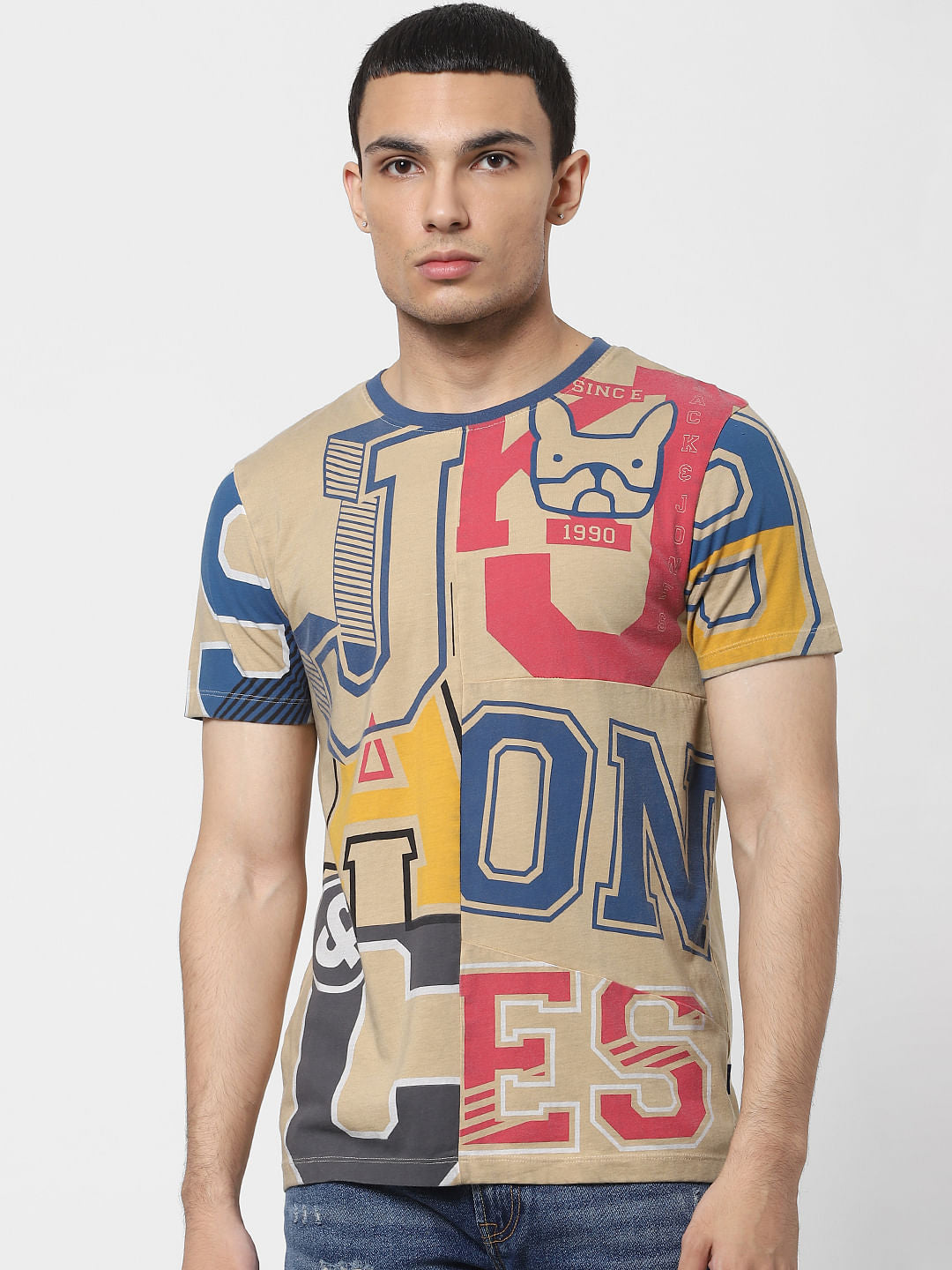 Brown Graphic Print Crew Neck T-shirt