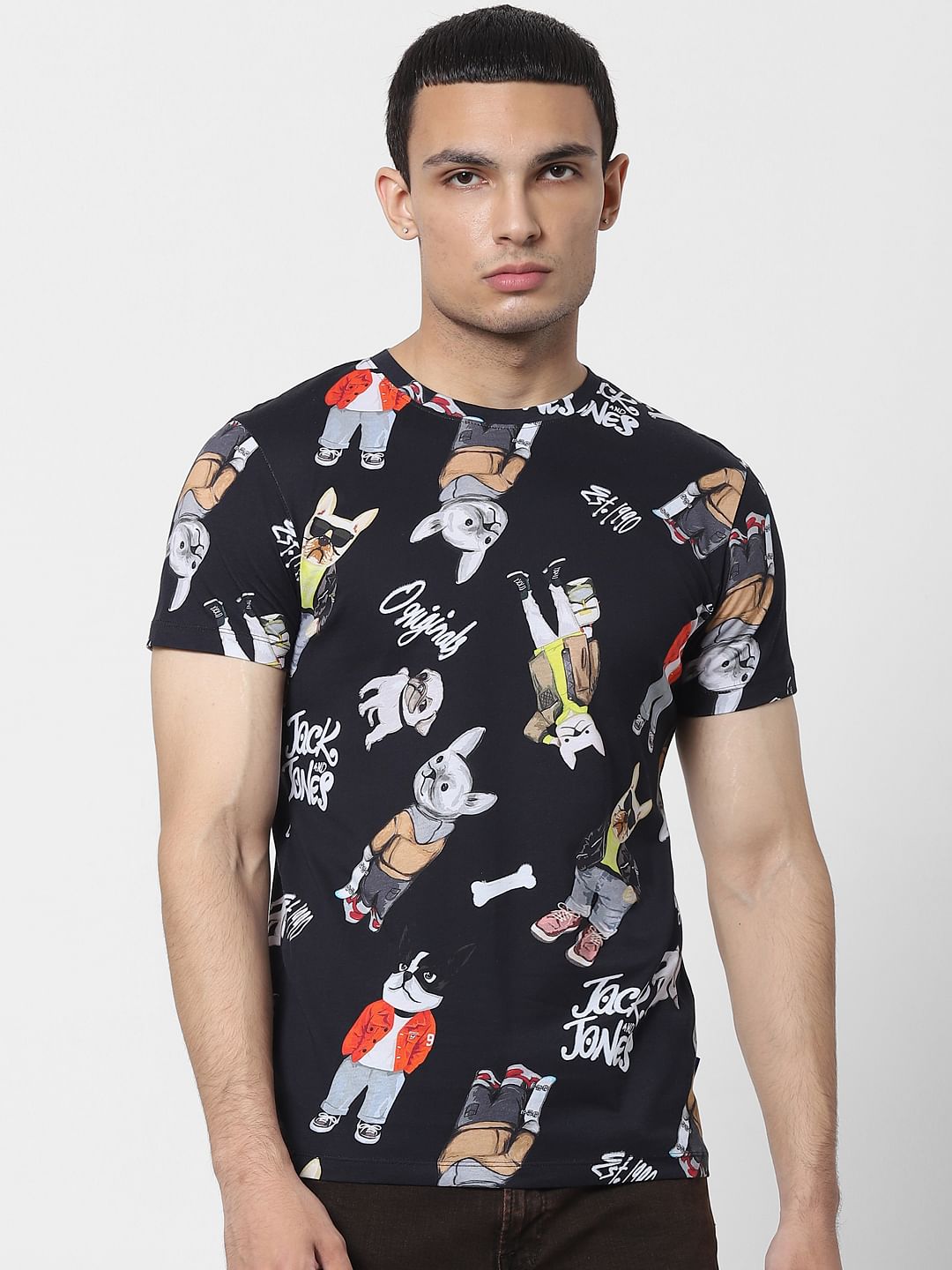 Black Dog Graphic Print Crew Neck T-shirt