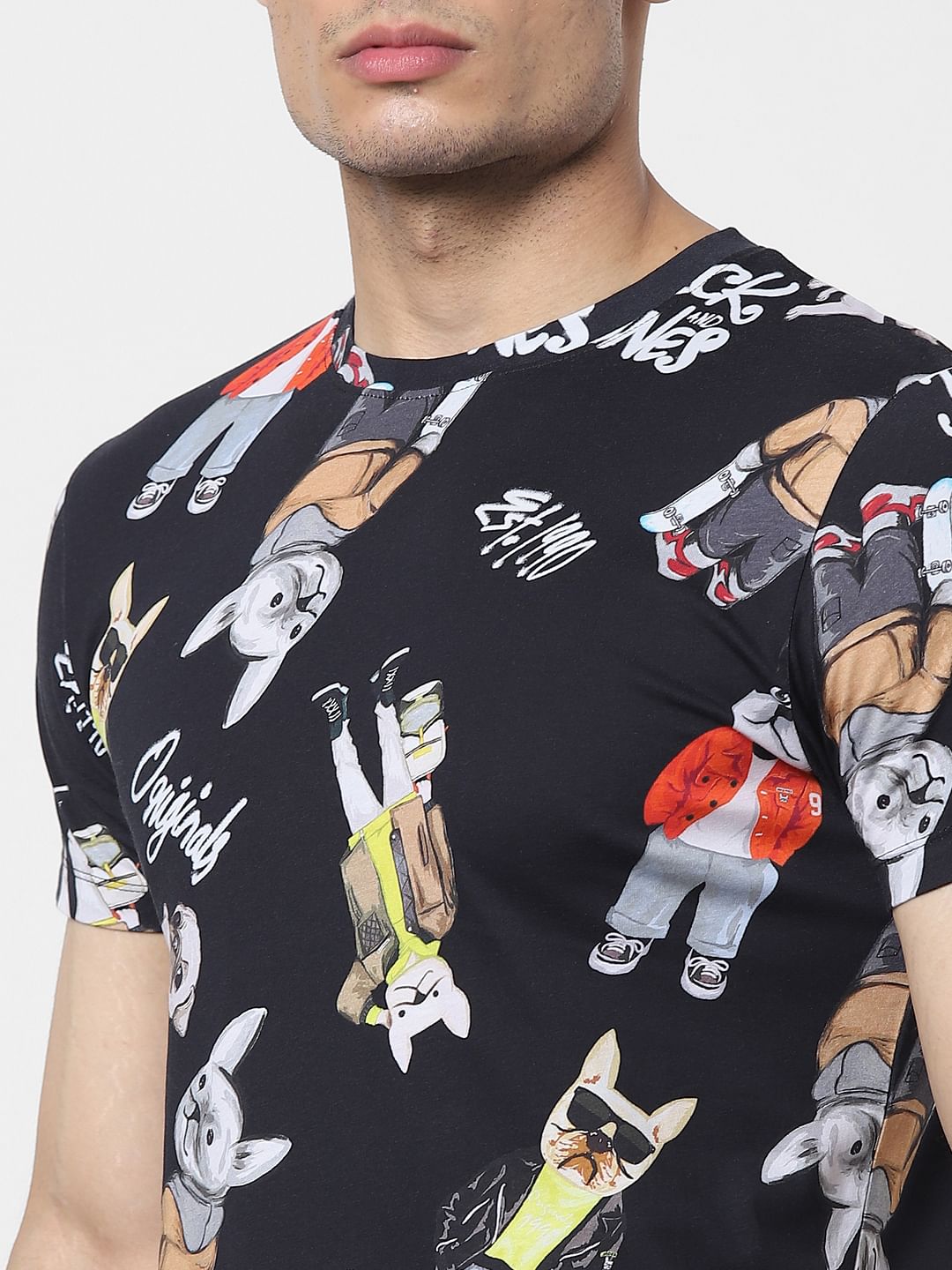 Black Dog Graphic Print Crew Neck T-shirt