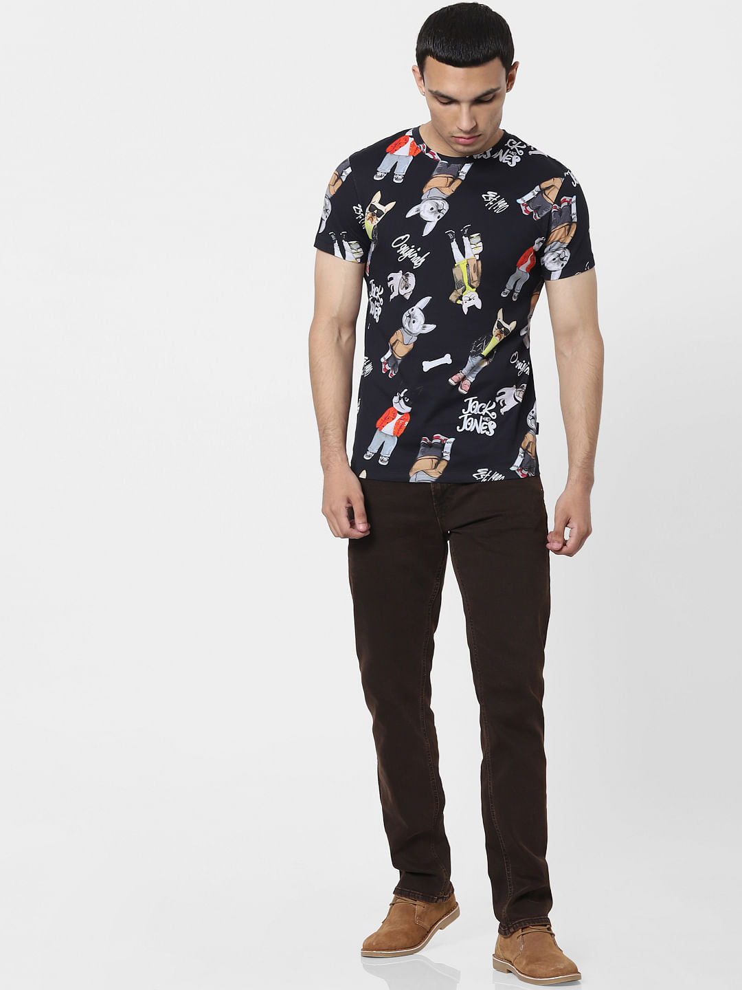 Black Dog Graphic Print Crew Neck T-shirt