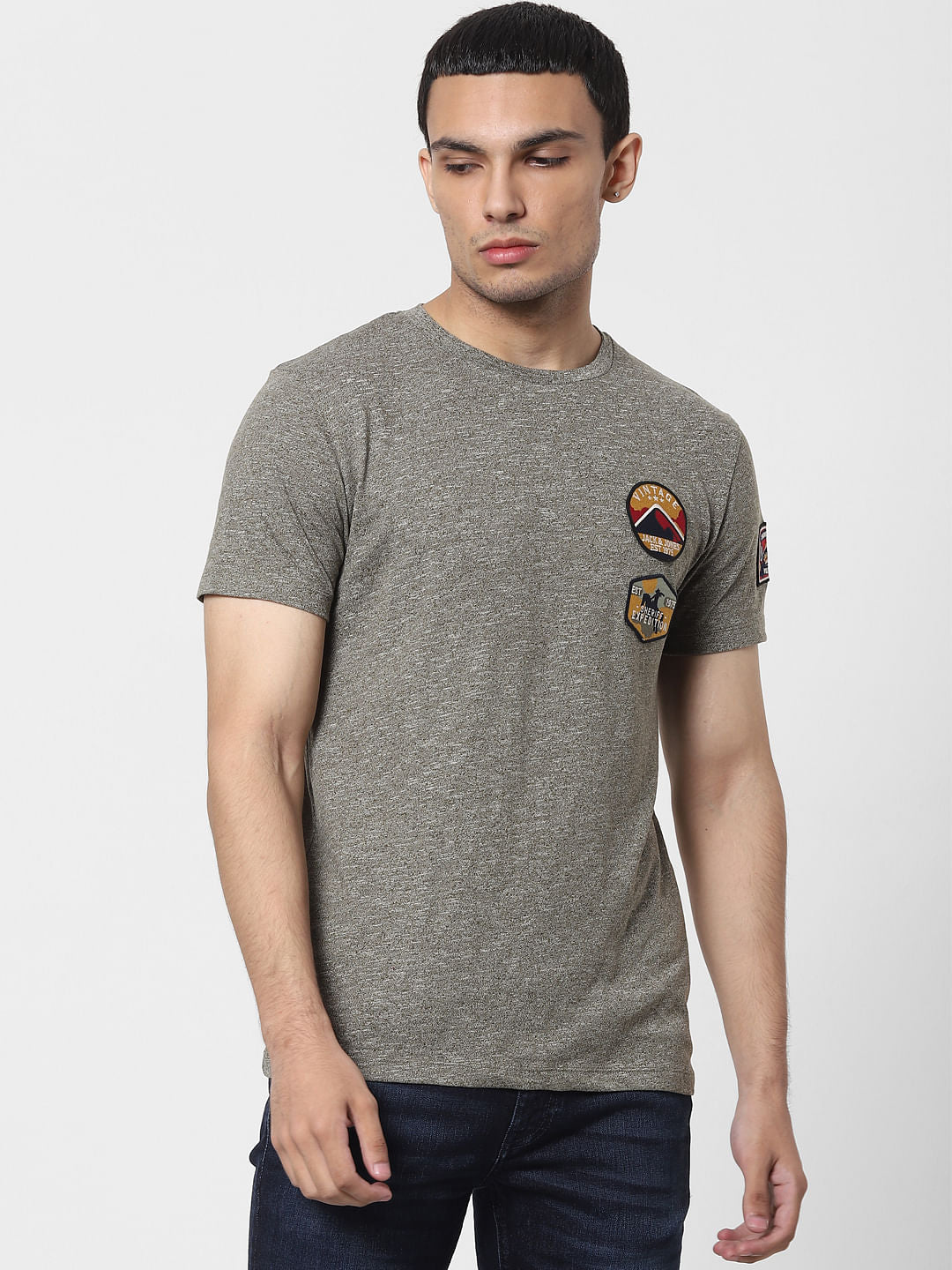 Green Applique Detail Crew Neck T-shirt