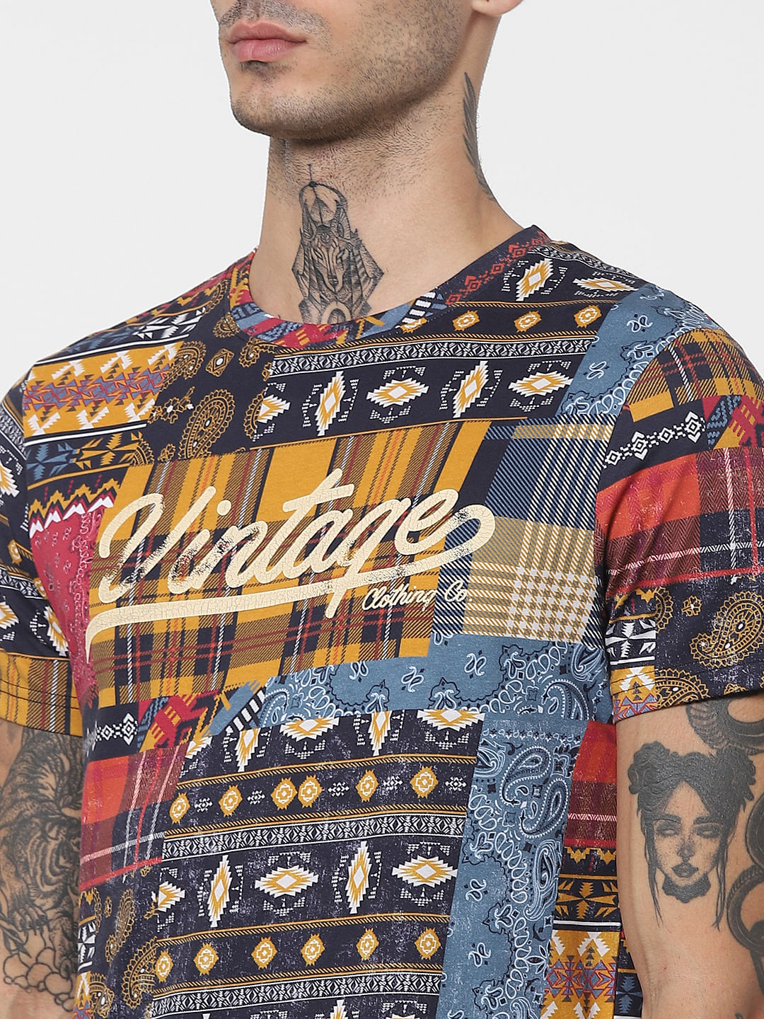 Multi-coloured Paisley Print Crew Neck T-shirt