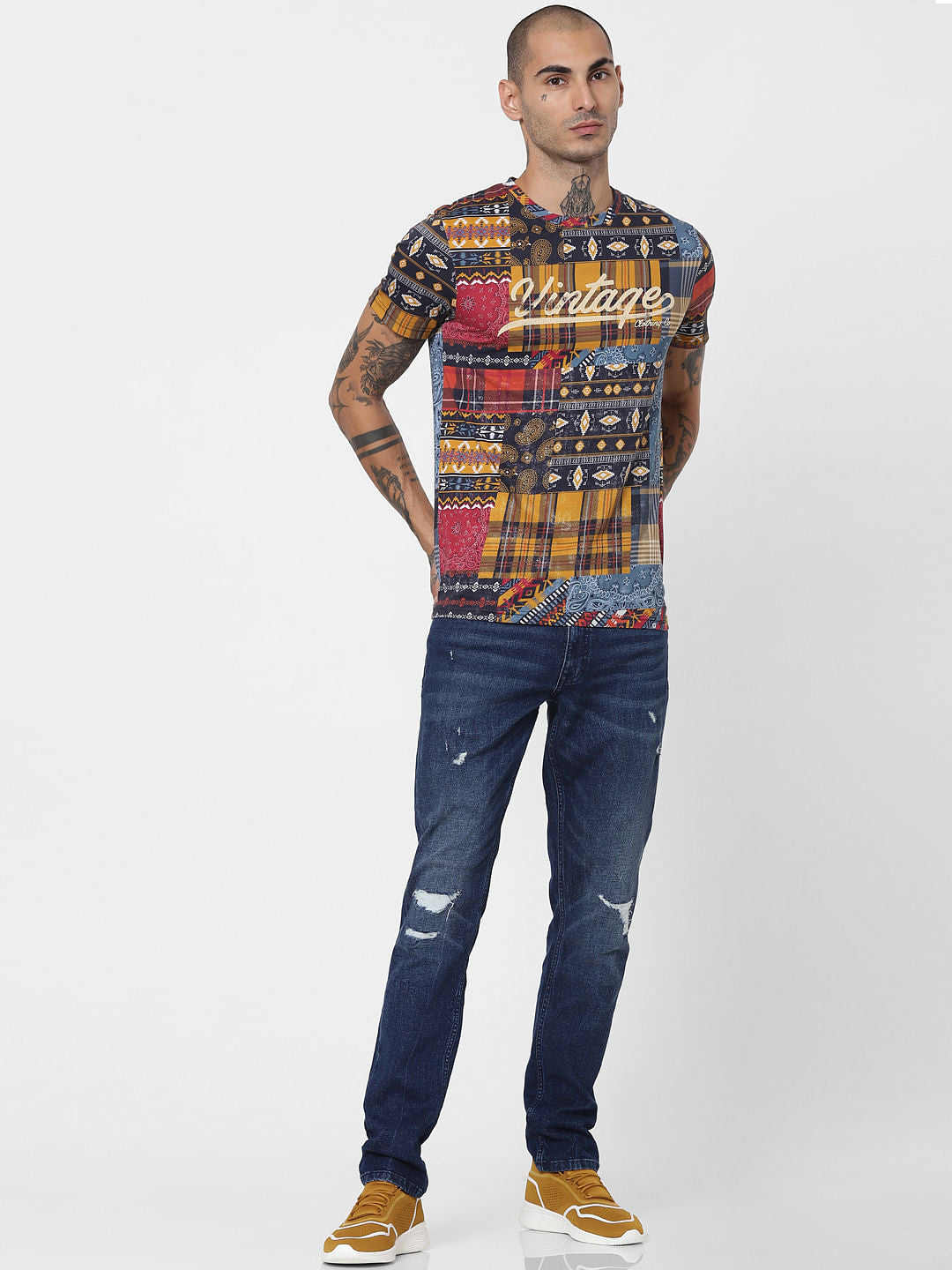 Multi-coloured Paisley Print Crew Neck T-shirt