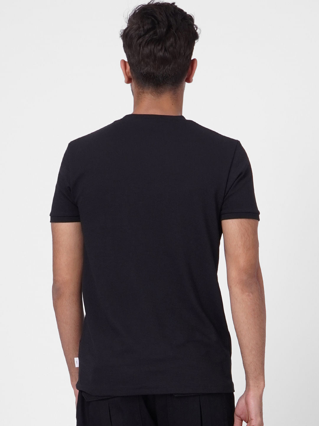 Black Patchwork Pocket Crew Neck T-shirt