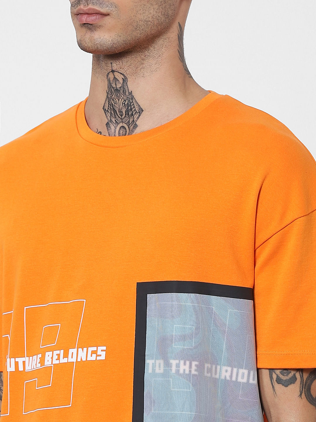 Orange Text Print Crew Neck T-shirt