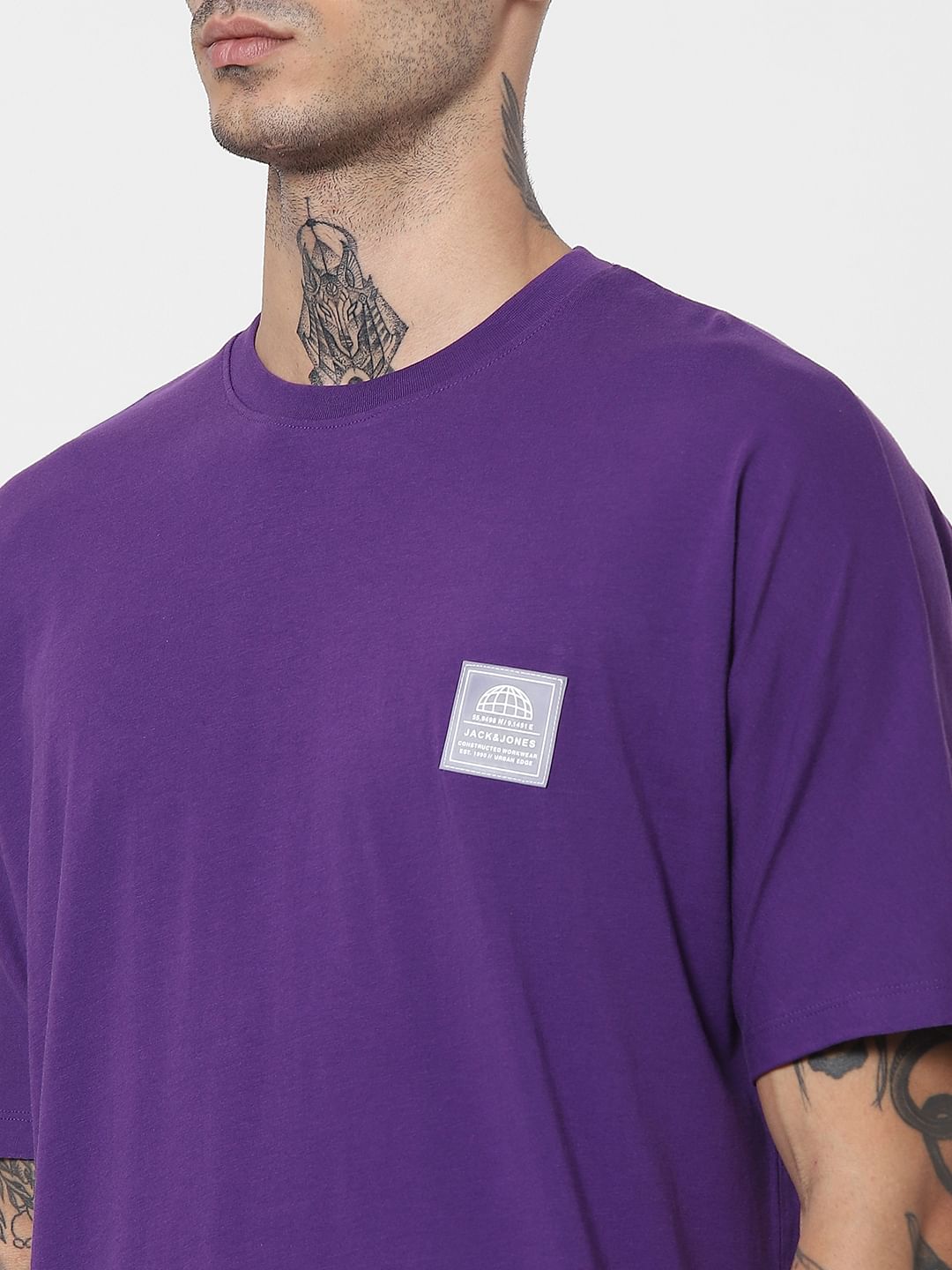 Purple Tape Detail Crew Neck T-shirt