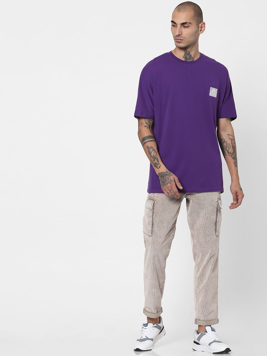 Purple Tape Detail Crew Neck T-shirt