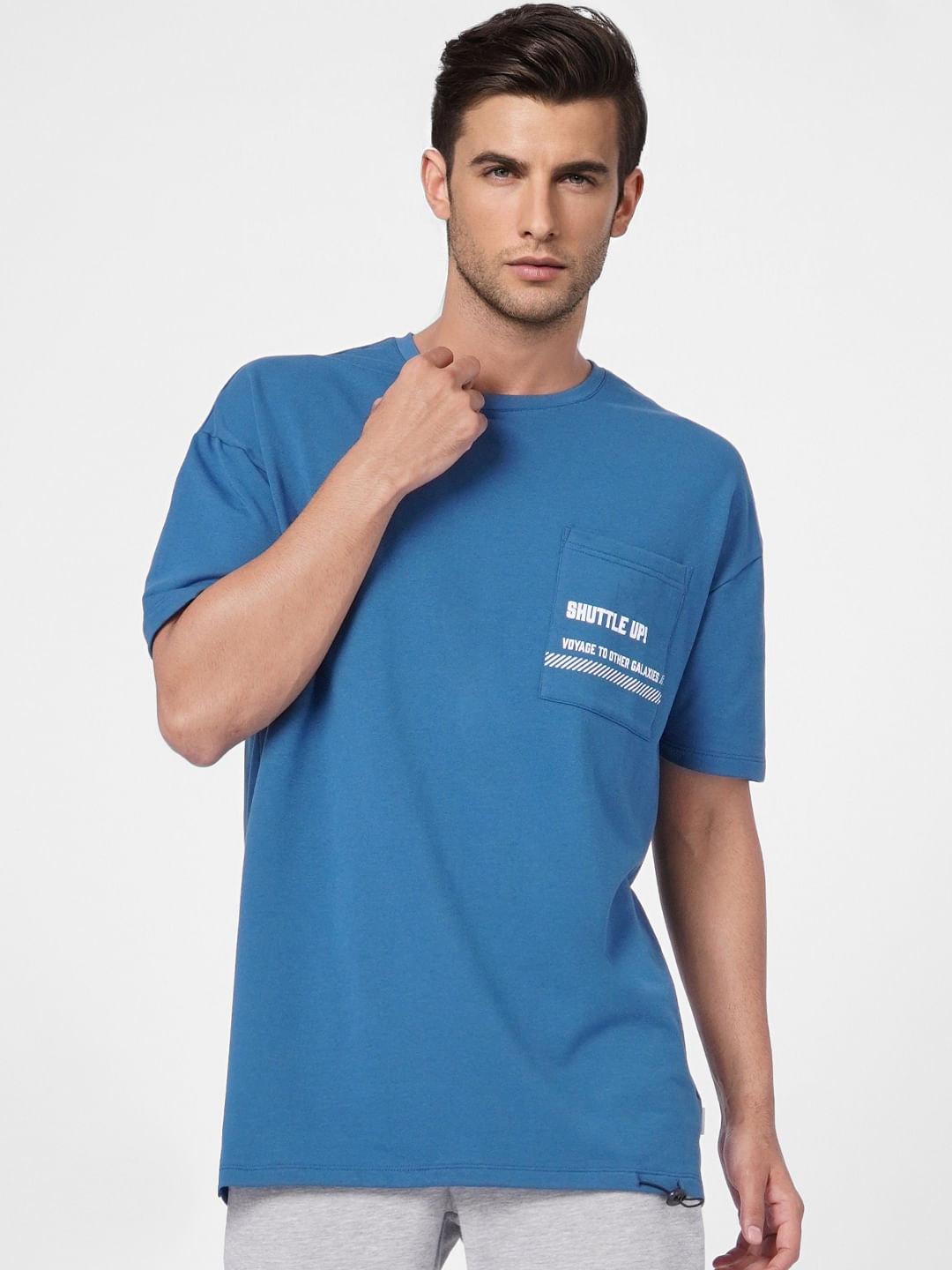 Blue Patch Pocket Crew Neck T-shirt