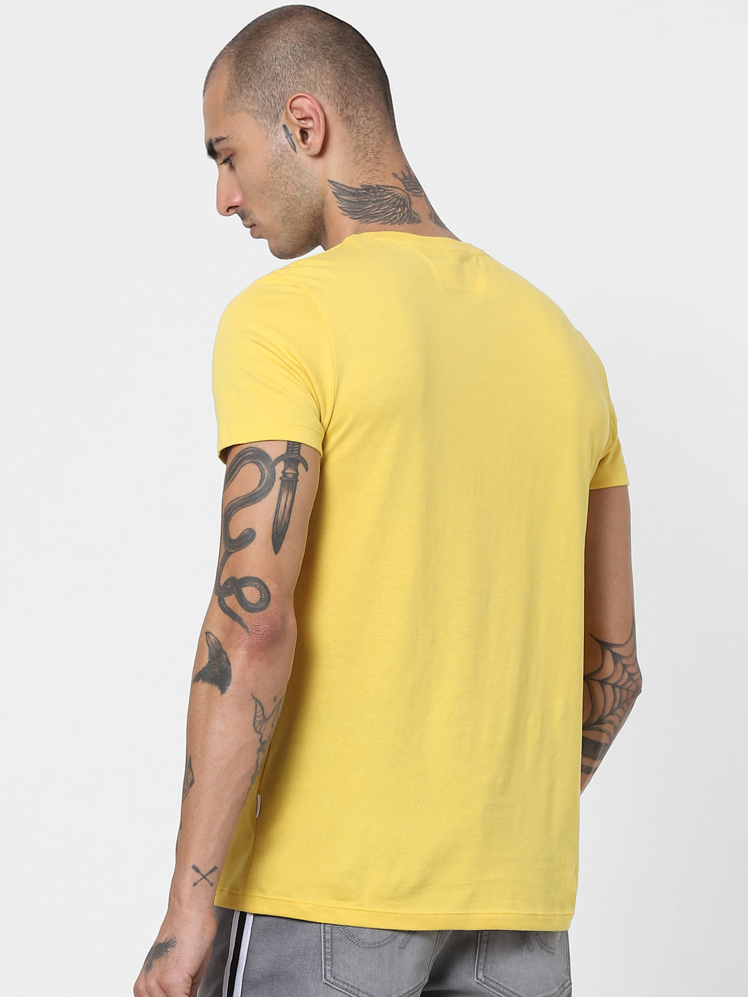 Yellow Pixel Print Crew Neck T-shirt
