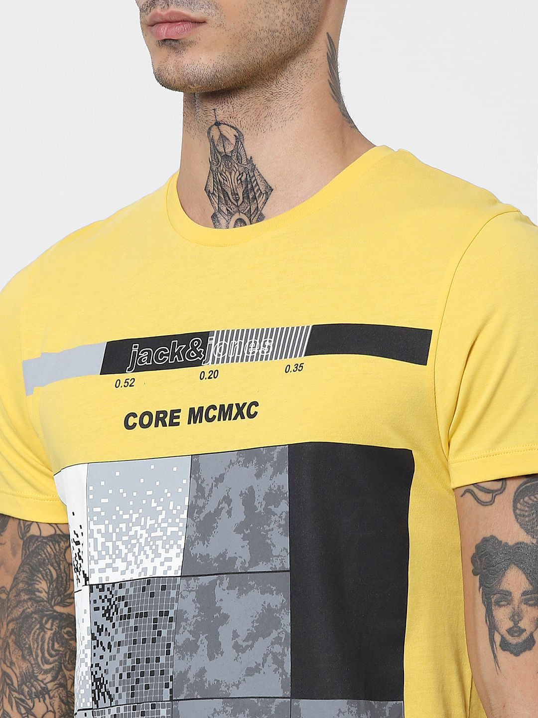 Yellow Pixel Print Crew Neck T-shirt