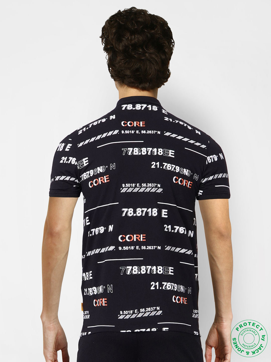 Black Graphic Print Polo Neck T-shirt