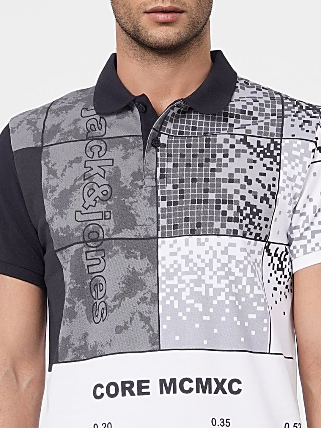 White Pixel Print Polo T-shirt