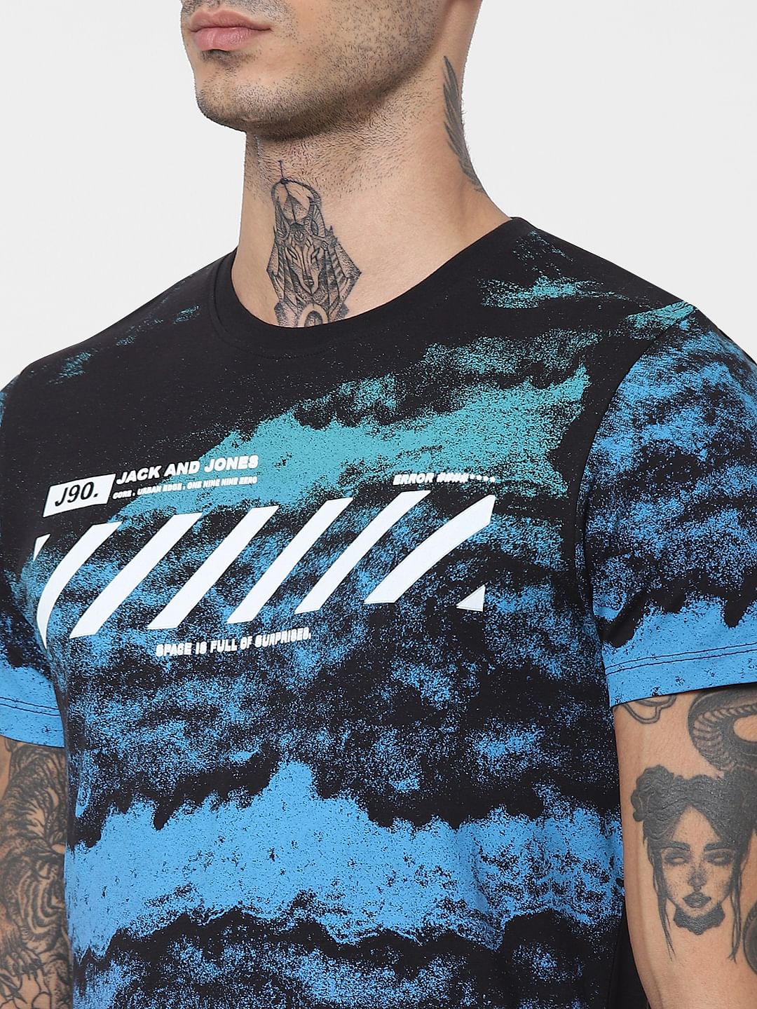 Black Galaxy Print Crew Neck T-shirt