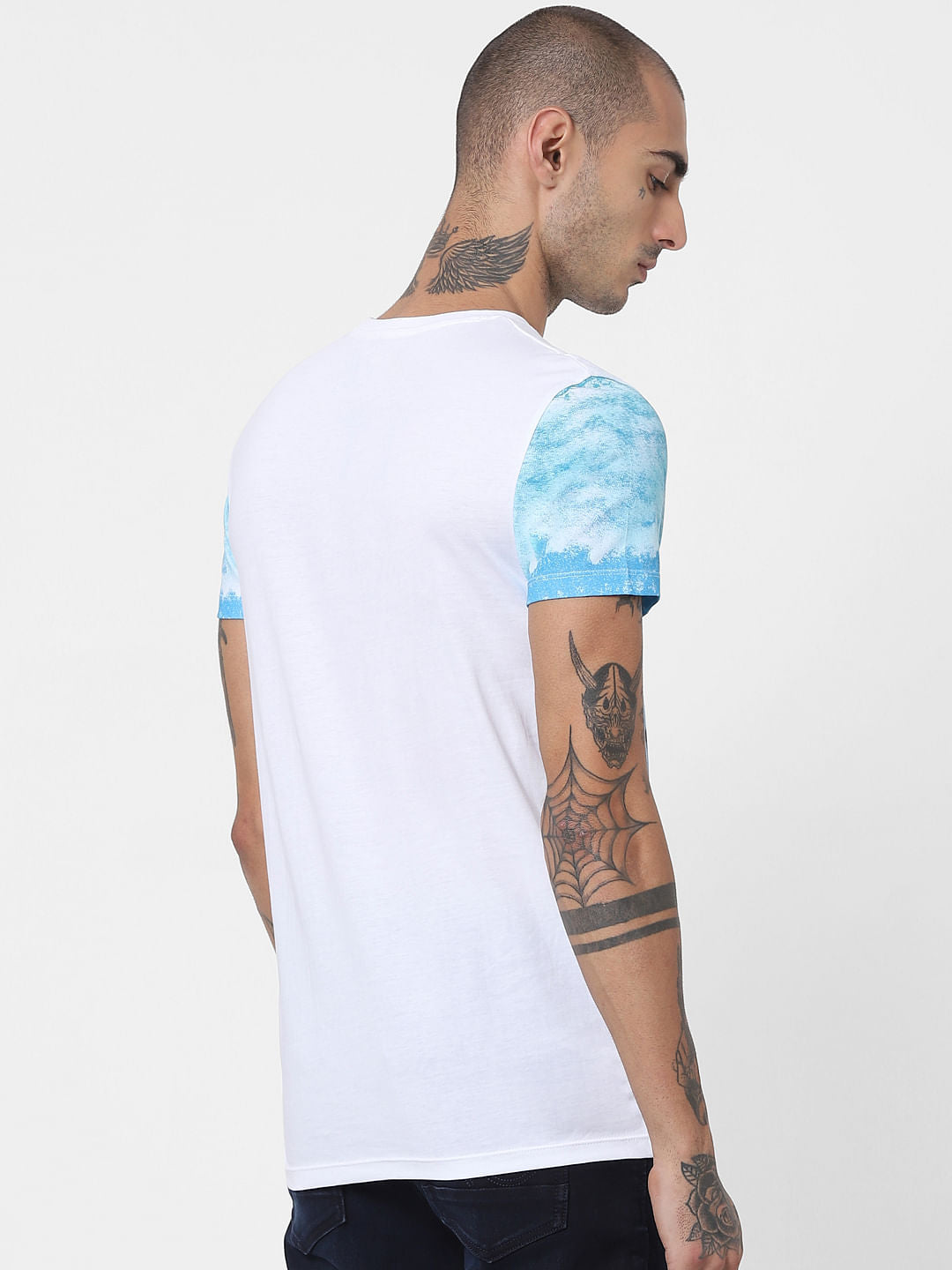 White Galaxy Print Crew Neck T-shirt