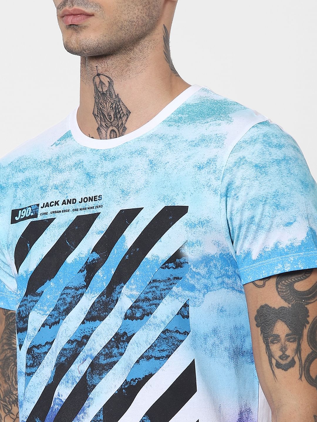 White Galaxy Print Crew Neck T-shirt