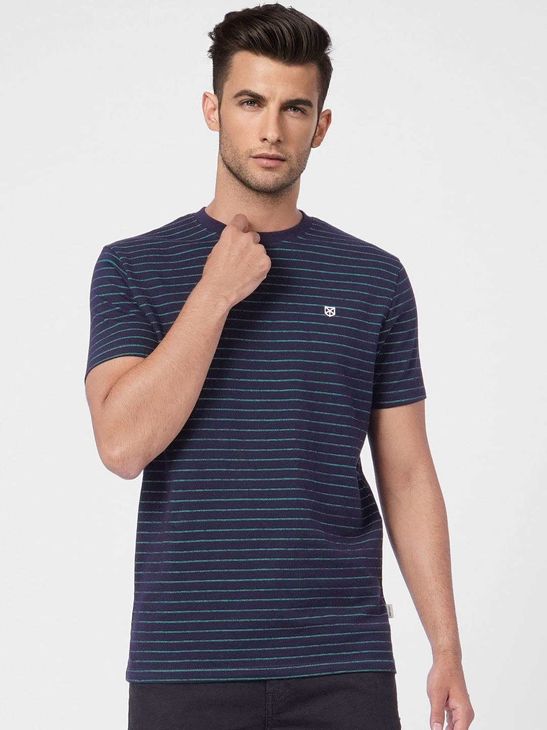 Blue Striped Crew Neck T-shirt