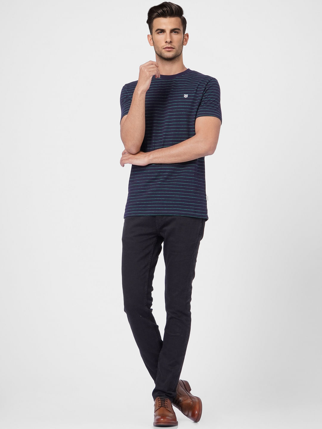 Blue Striped Crew Neck T-shirt