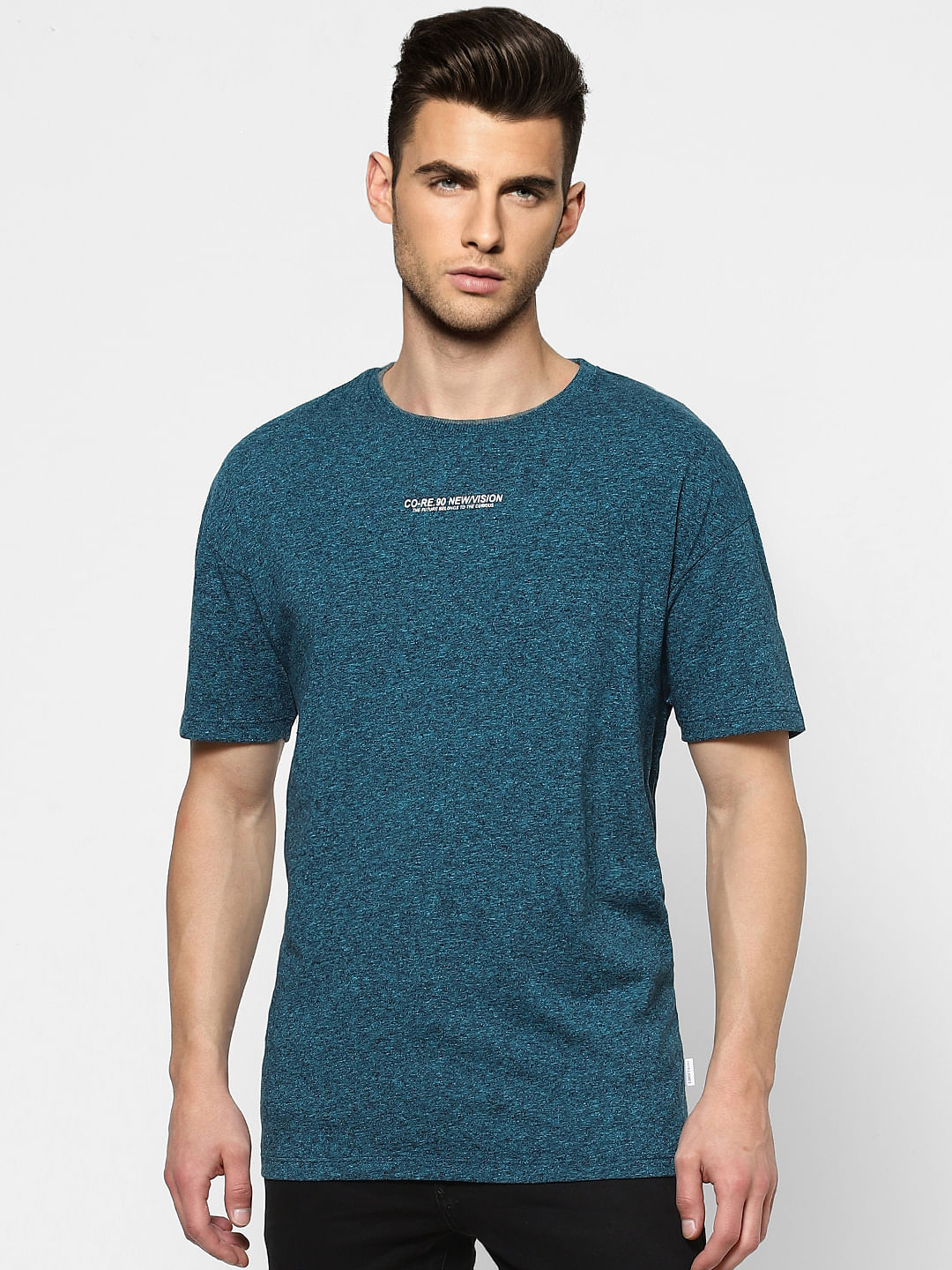 Blue Grain Effect Crew Neck T-shirt