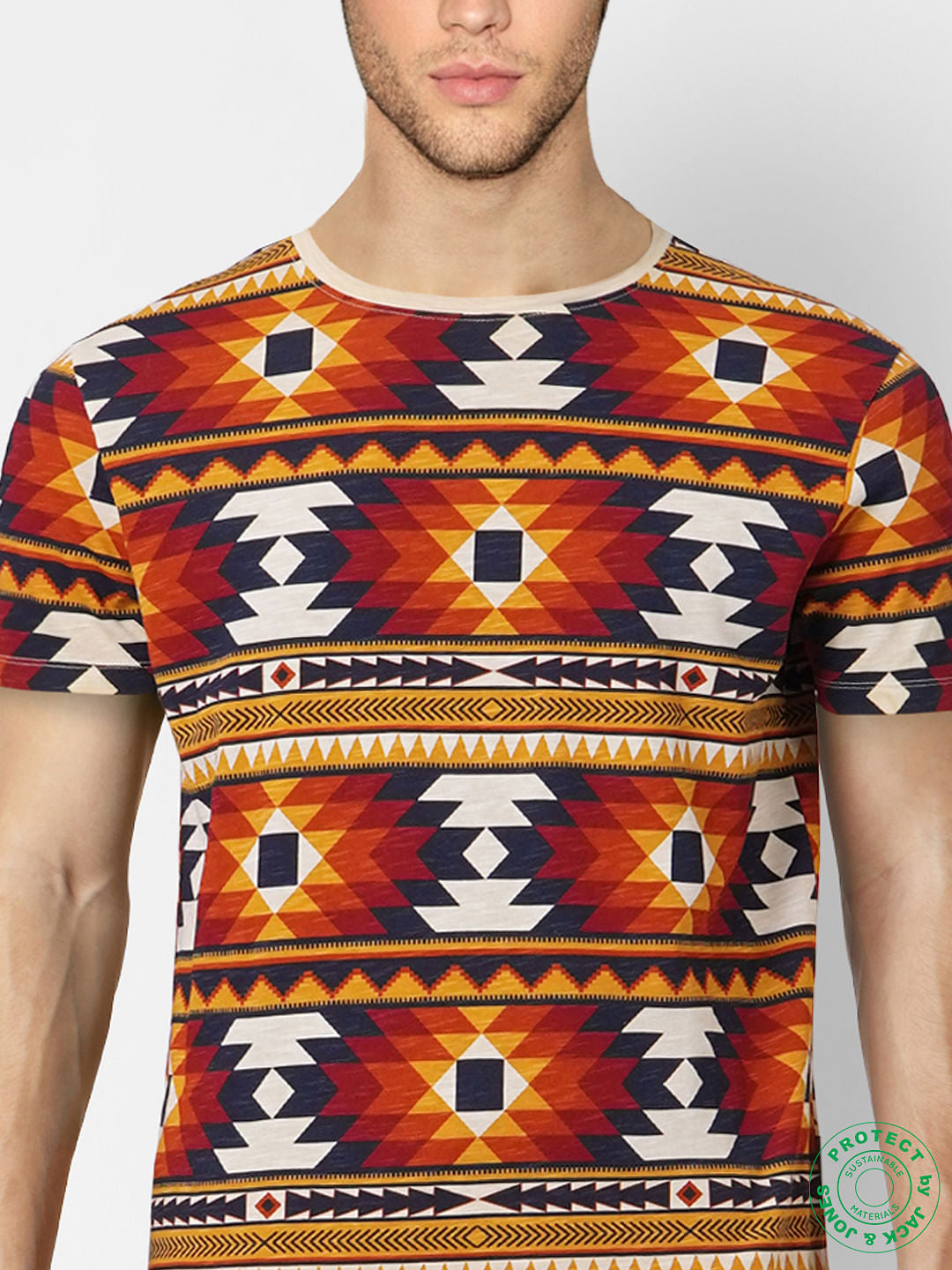 Orange Geometric Print Crew Neck T-shirt