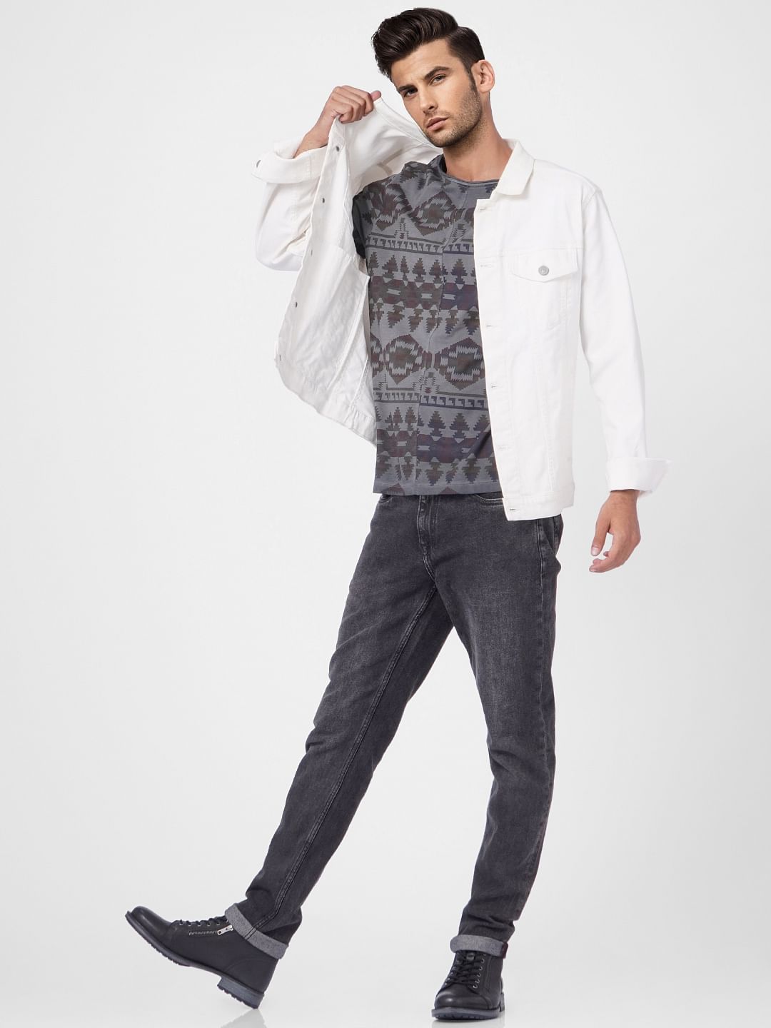 Grey Aztec Print Crew Neck T-shirt