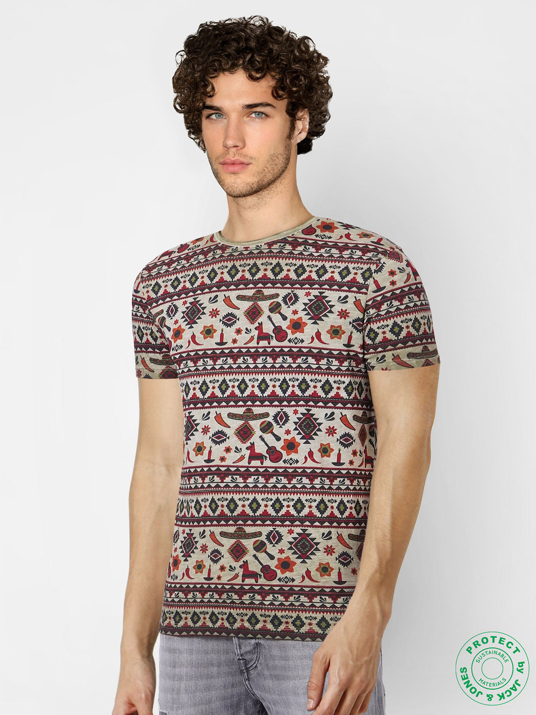 Grey Printed Crew Neck T-shirt