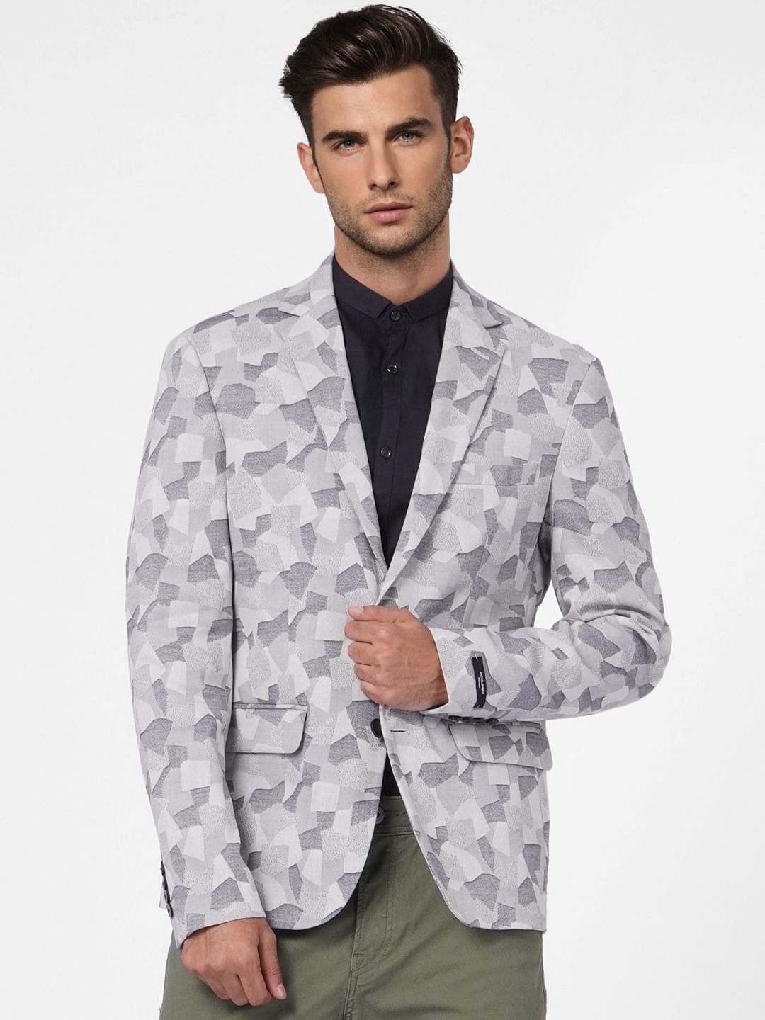Grey Printed Blazer