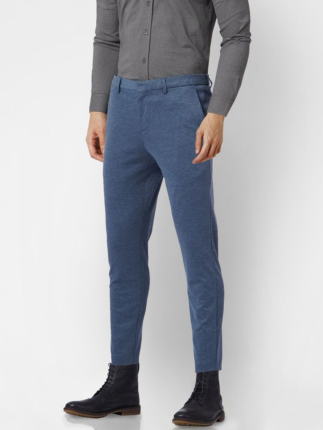 Blue Tailored Knit Trousers