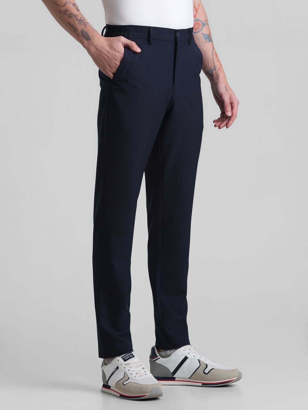 Navy Blue Mid Rise Trousers