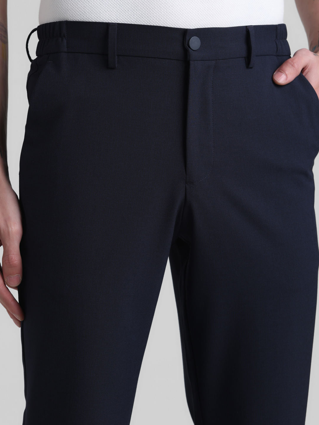 Navy Blue Mid Rise Trousers