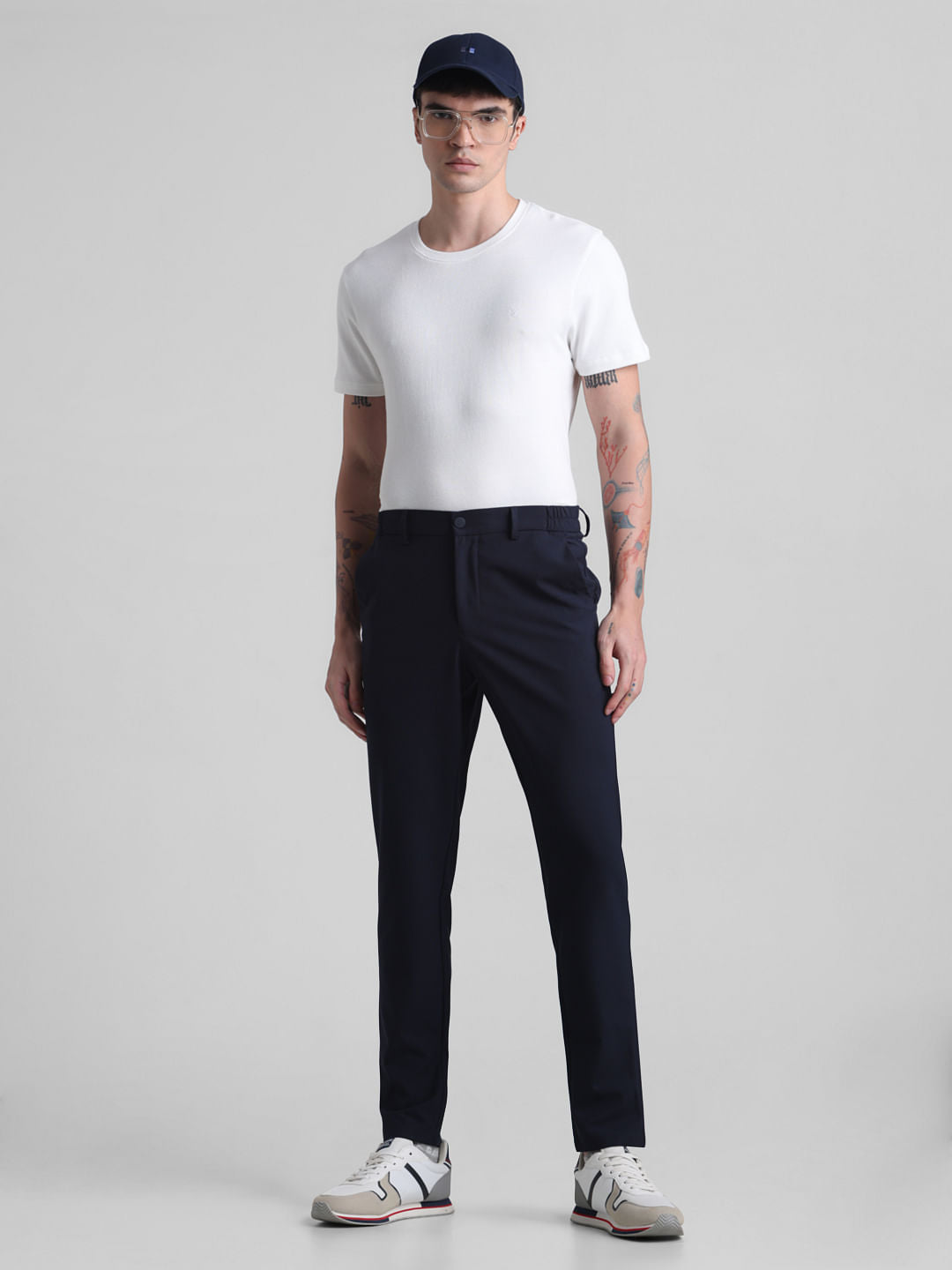 Navy Blue Mid Rise Trousers