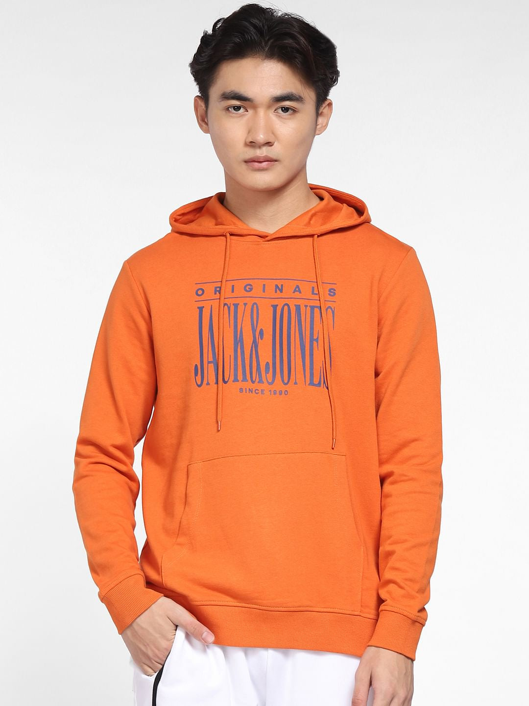 Orange Logo Print Hooded Sweatshirt