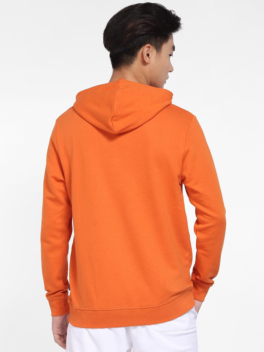 Orange Logo Print Hooded Sweatshirt