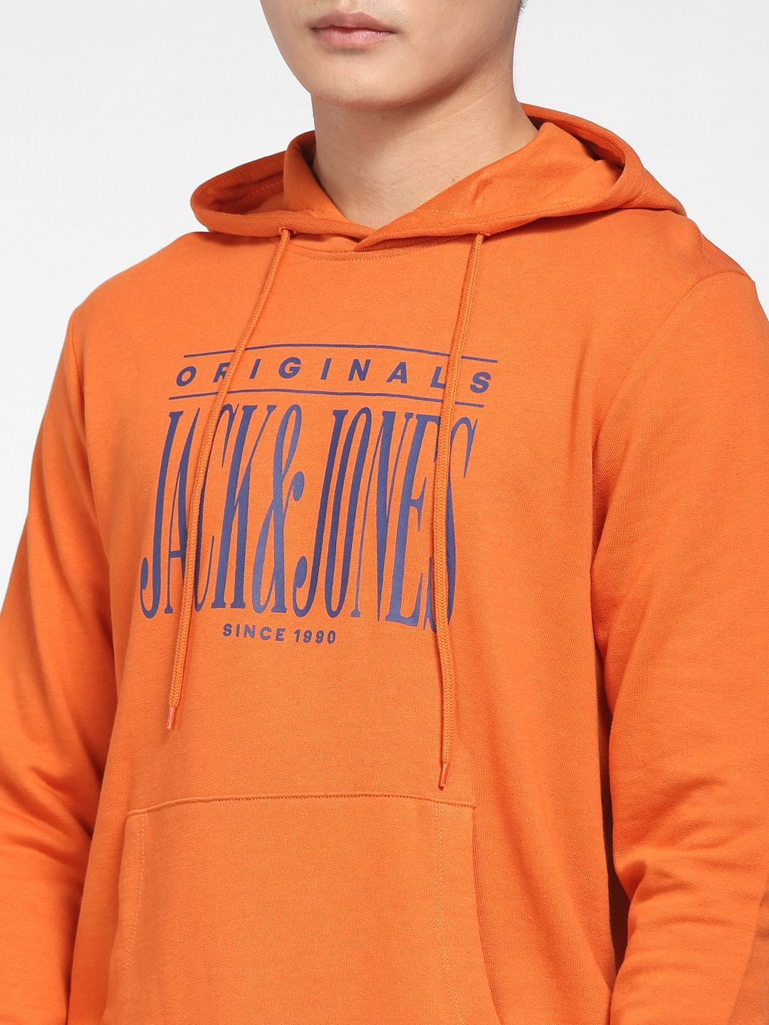 Orange Logo Print Hooded Sweatshirt