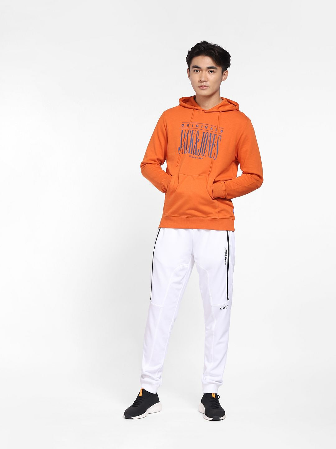 Orange Logo Print Hooded Sweatshirt
