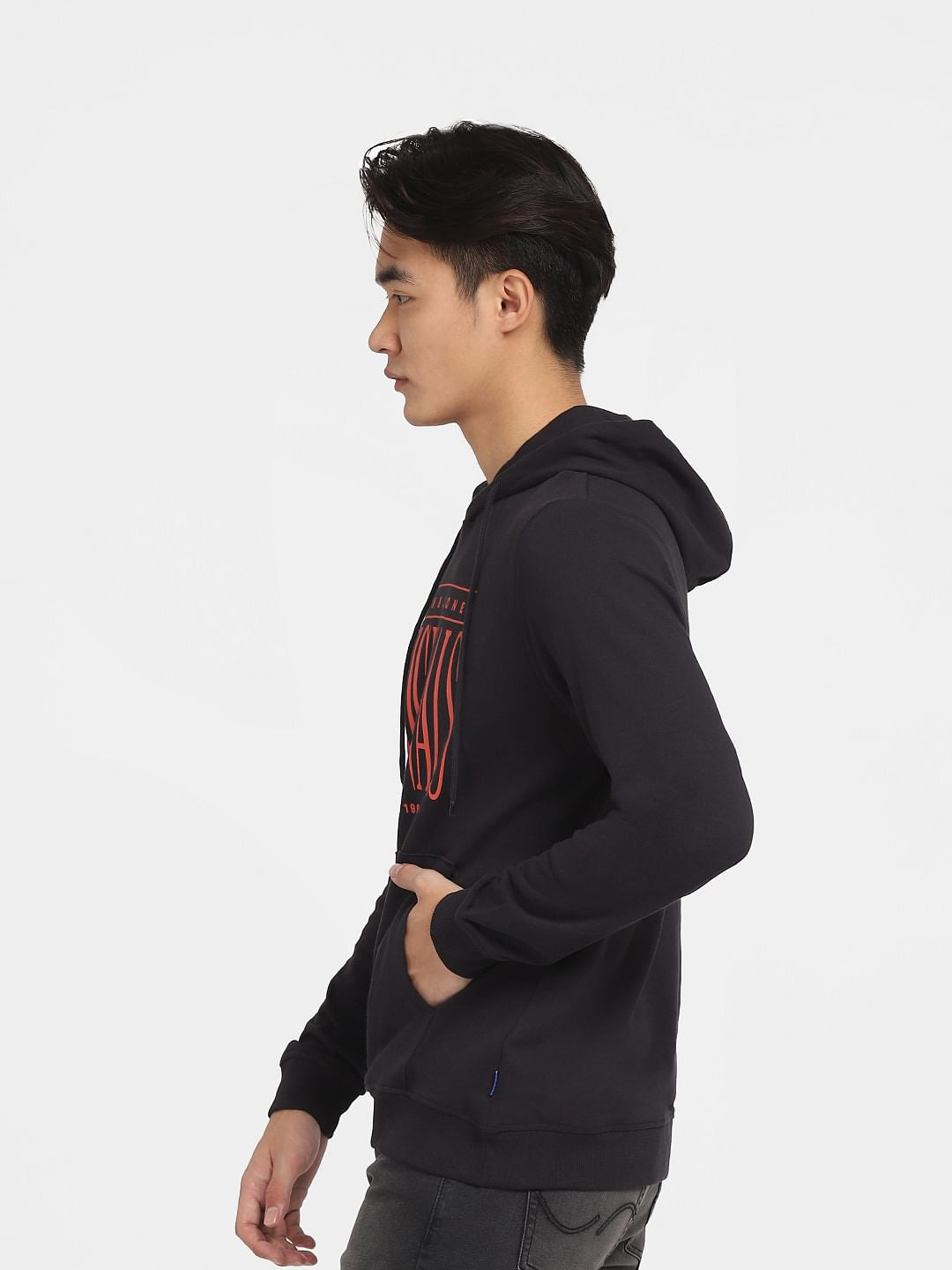 Black Logo Print Hooded Sweatshirt