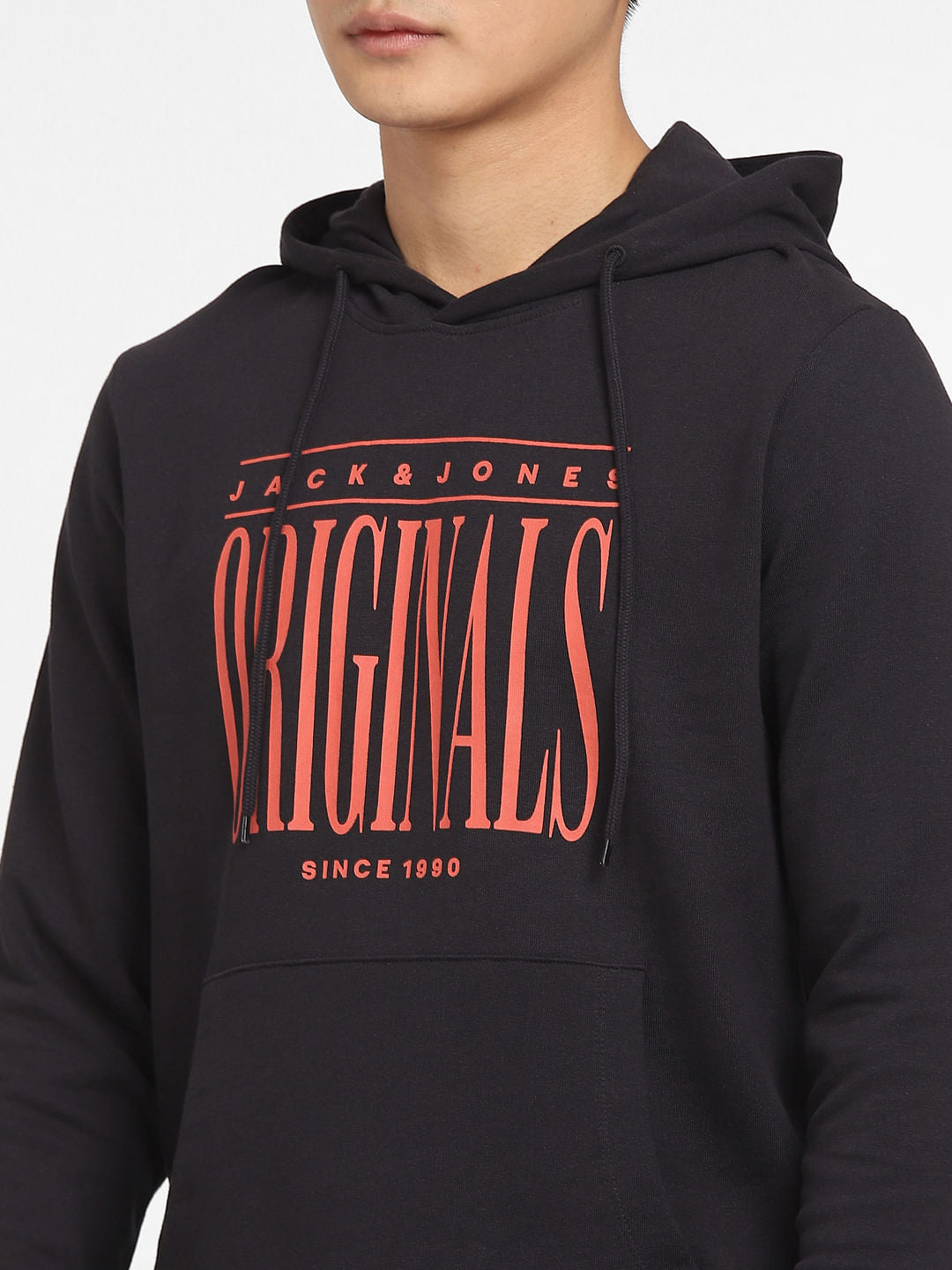 Black Logo Print Hooded Sweatshirt