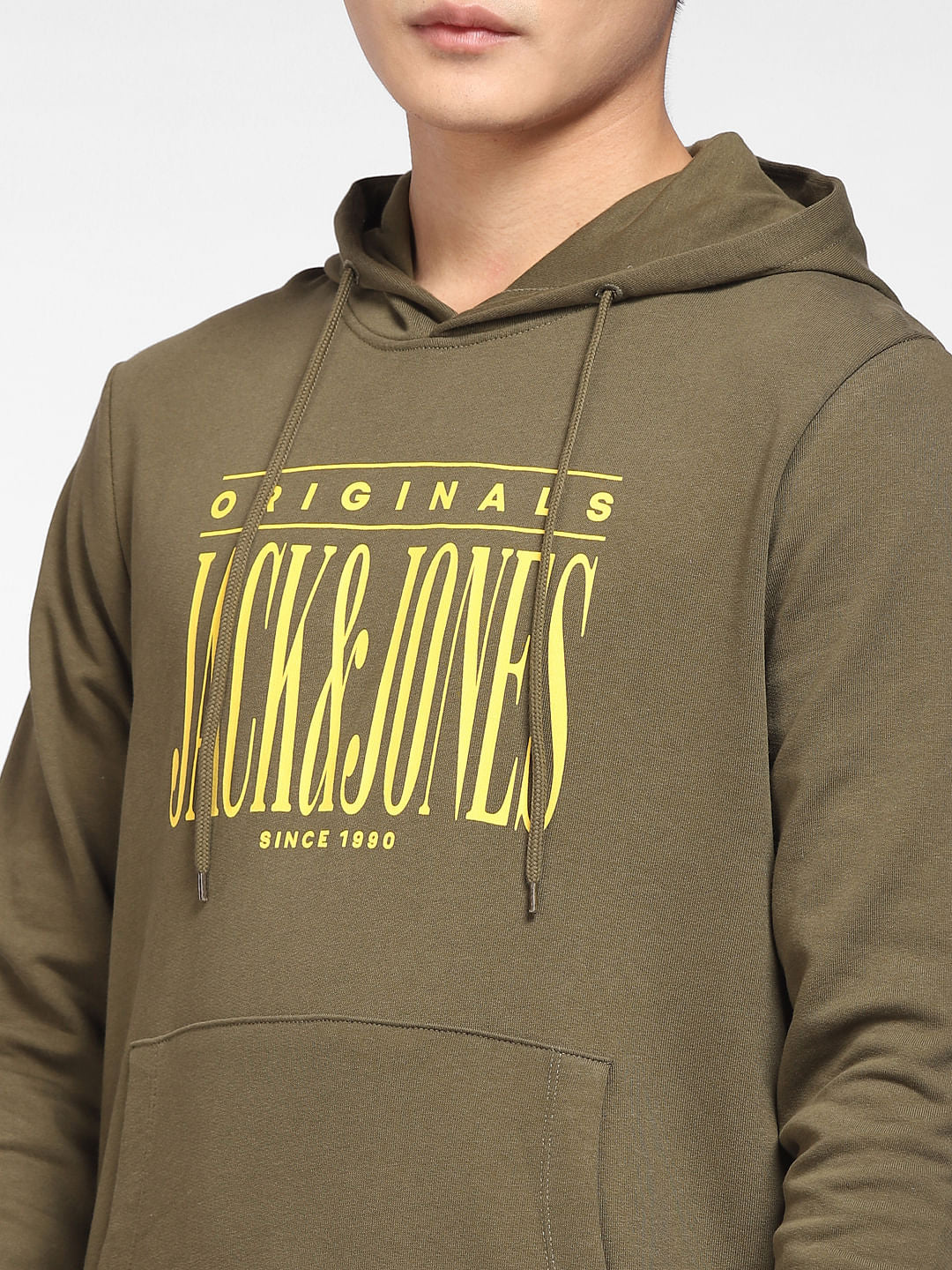 Dark Green Logo Print Hooded Sweatshirt