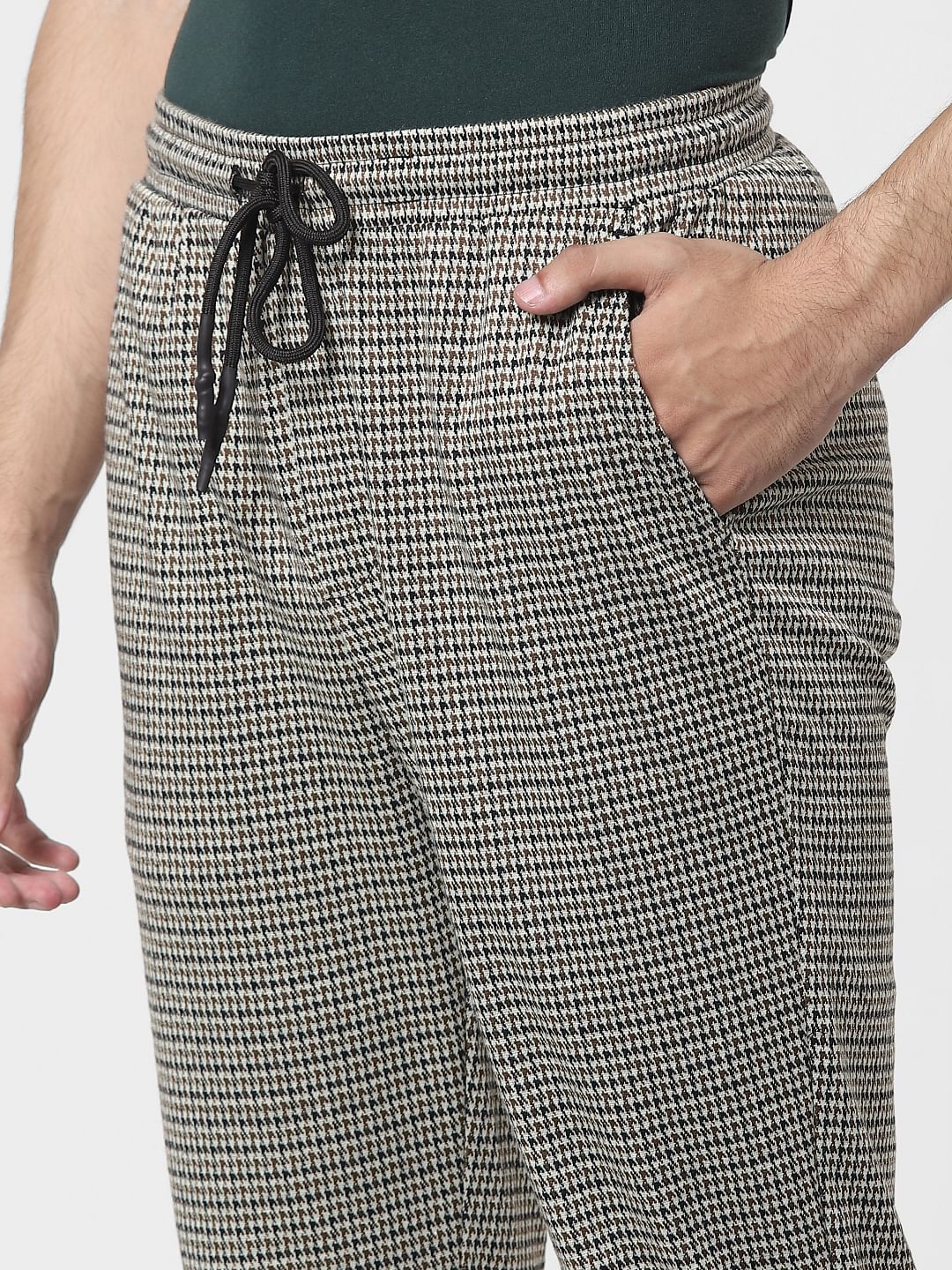 Black Mid Rise Houndstooth Pants