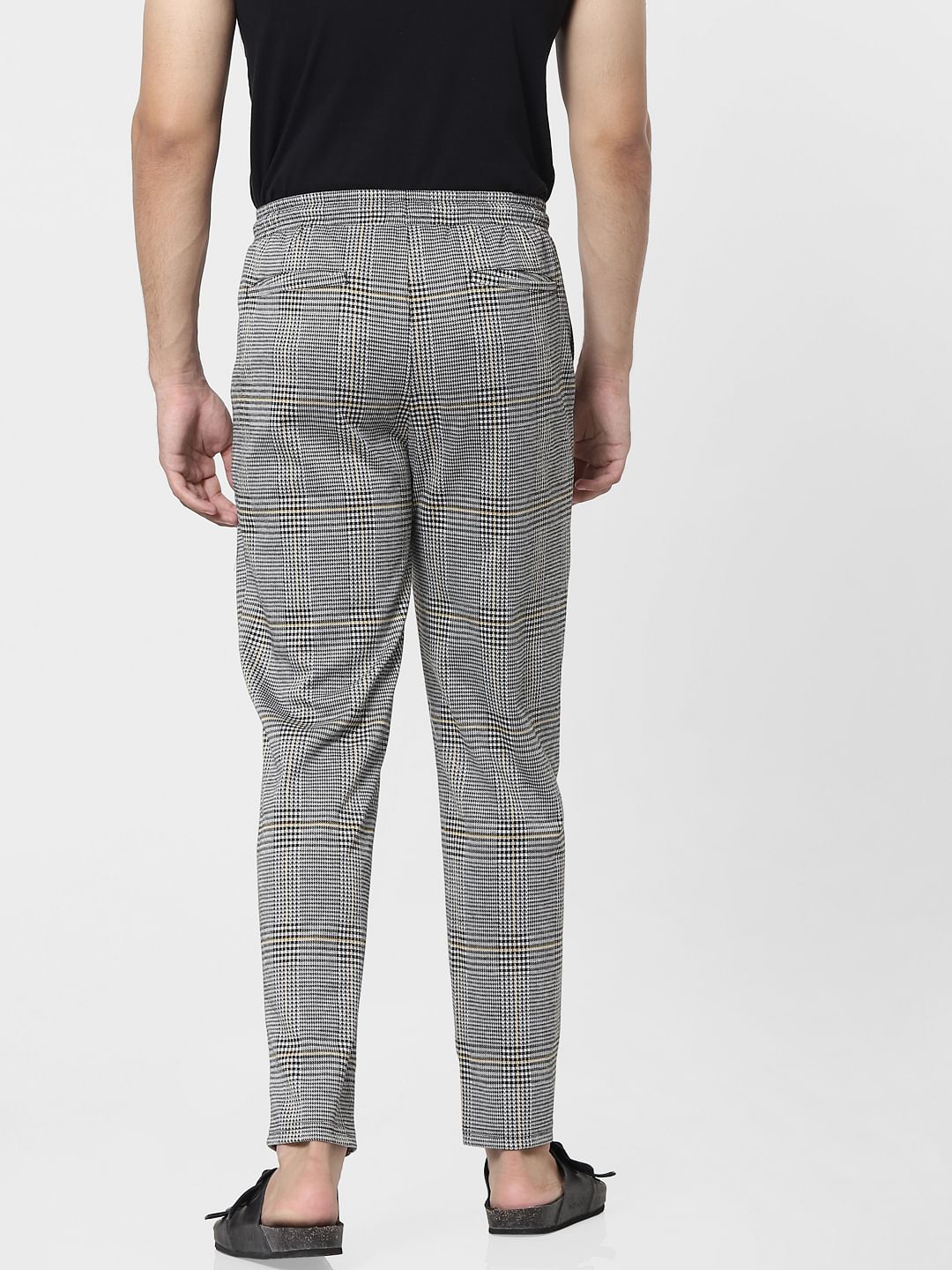 Black Mid Rise Check Pants